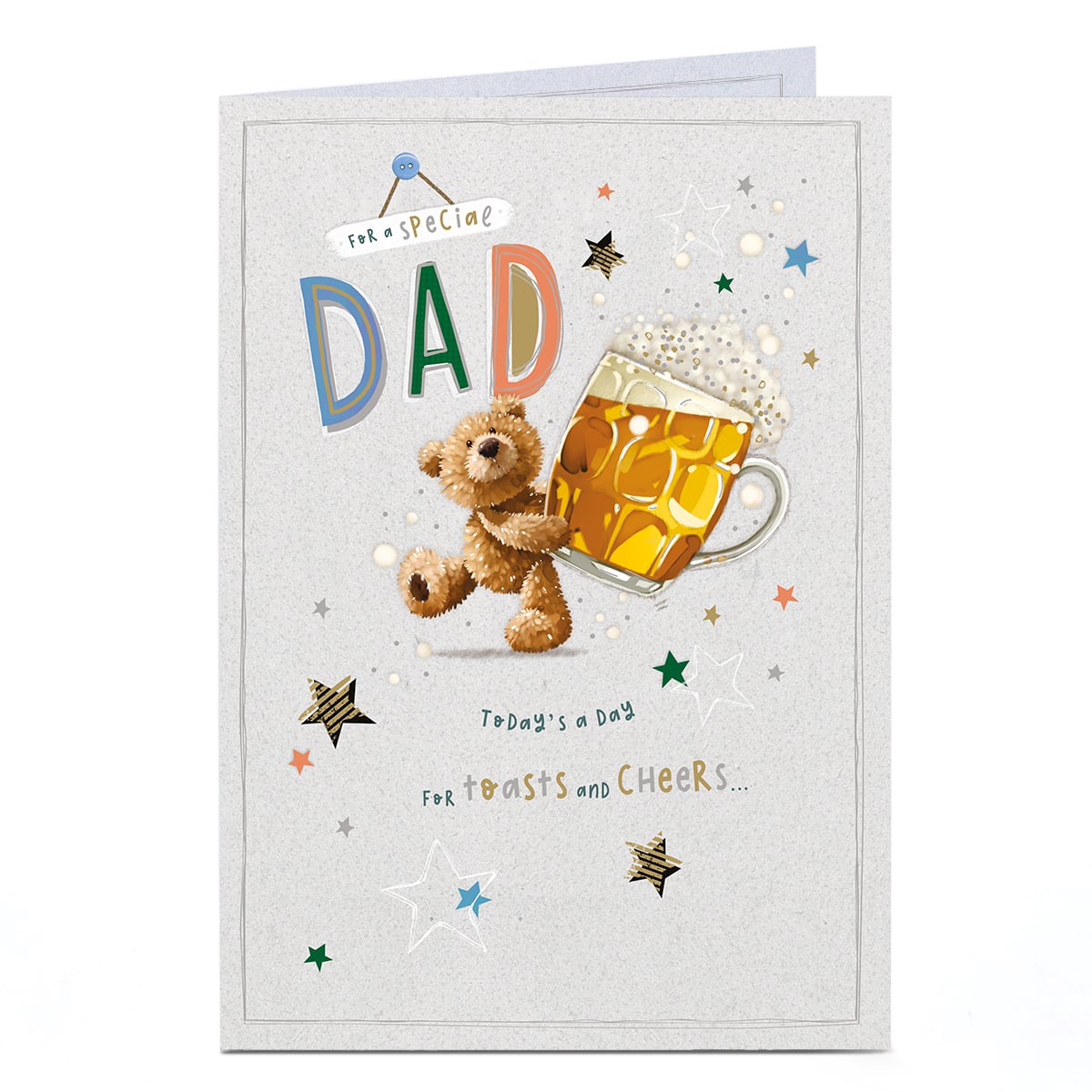 Birthday Card - Bear With Beer Toasts and Cheers, Dad