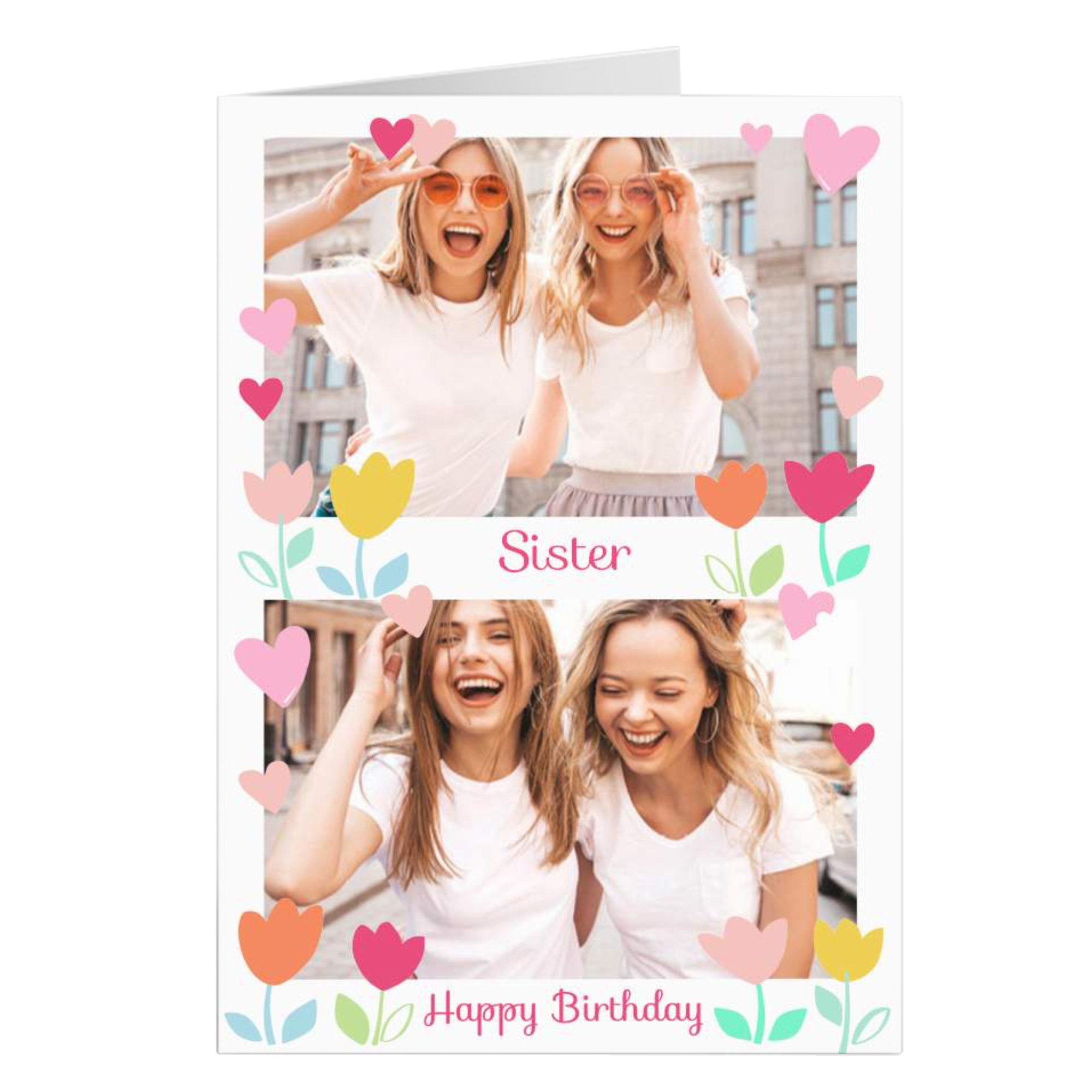 Photo Kerry Spurling Birthday Card - Tulips & Hearts, Sister