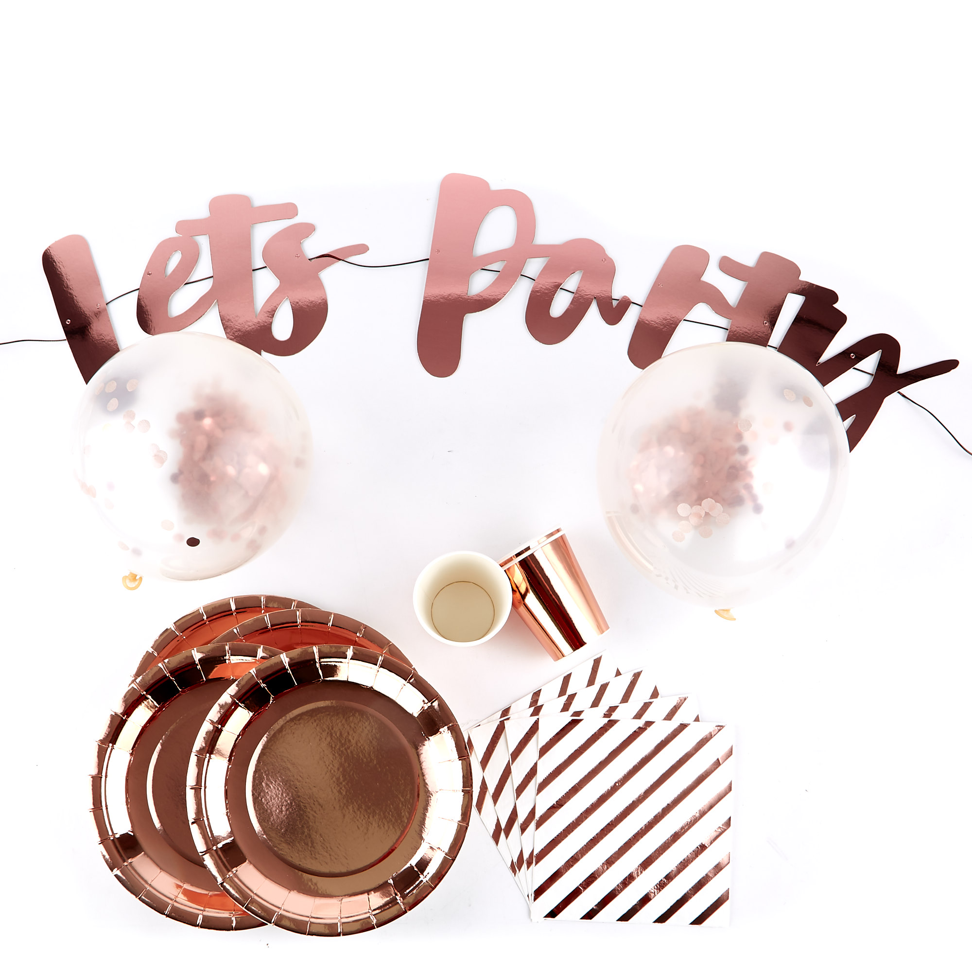 Buy Rose Gold Party Tableware & Decorations Bundle 66 Pieces for GBP