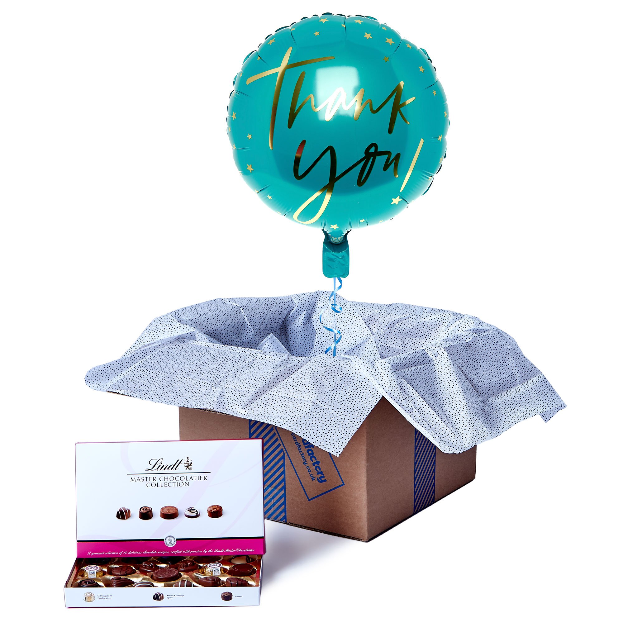 Blue & Gold Thank You Balloon & Lindt Chocolate Box