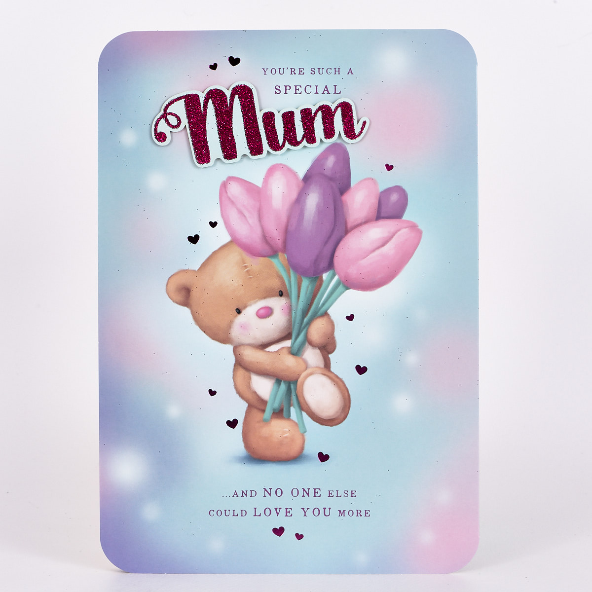 Hugs Bear Birthday Card - Mum, Tulips