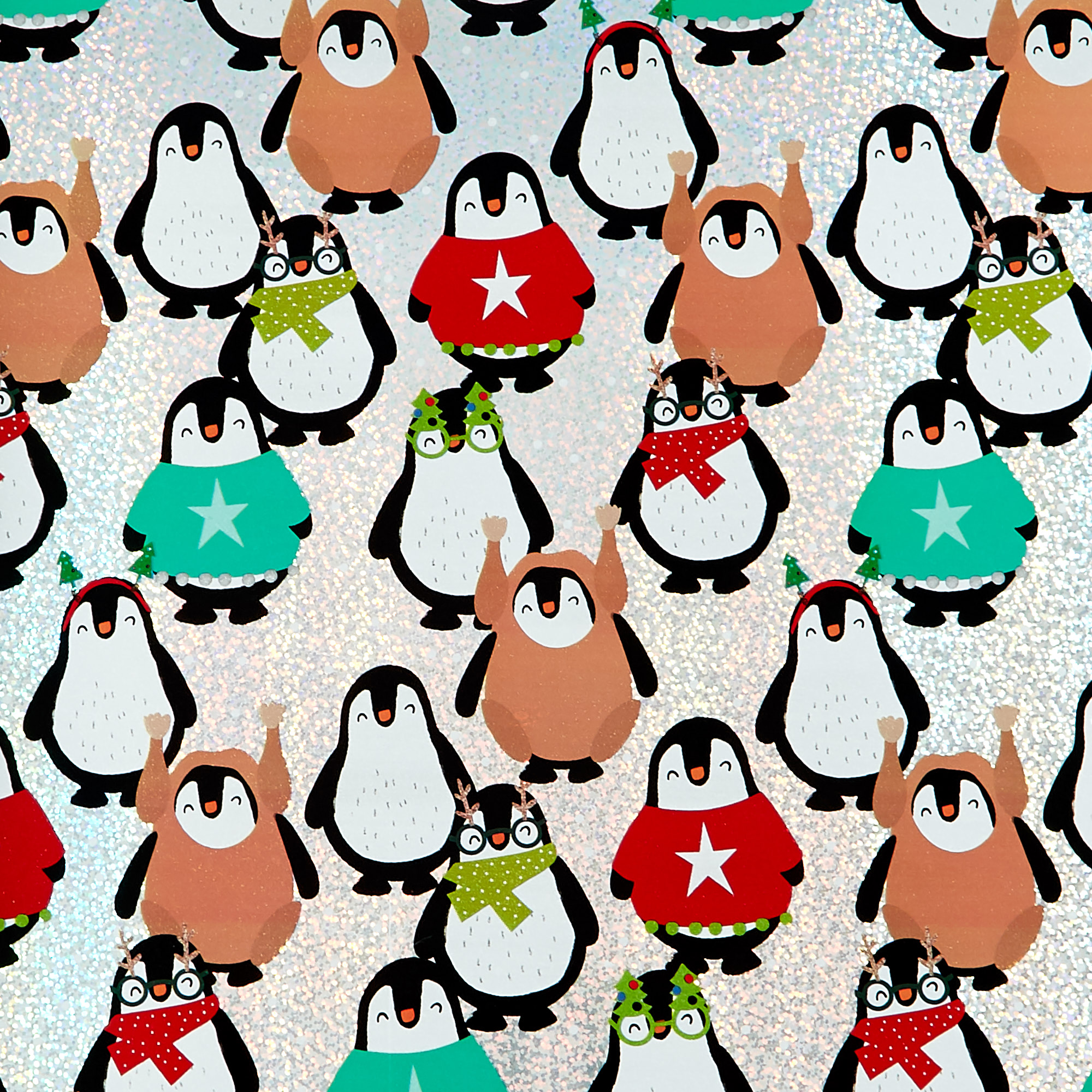 Holographic Penguins Christmas Wrapping Paper - 2 Metres 