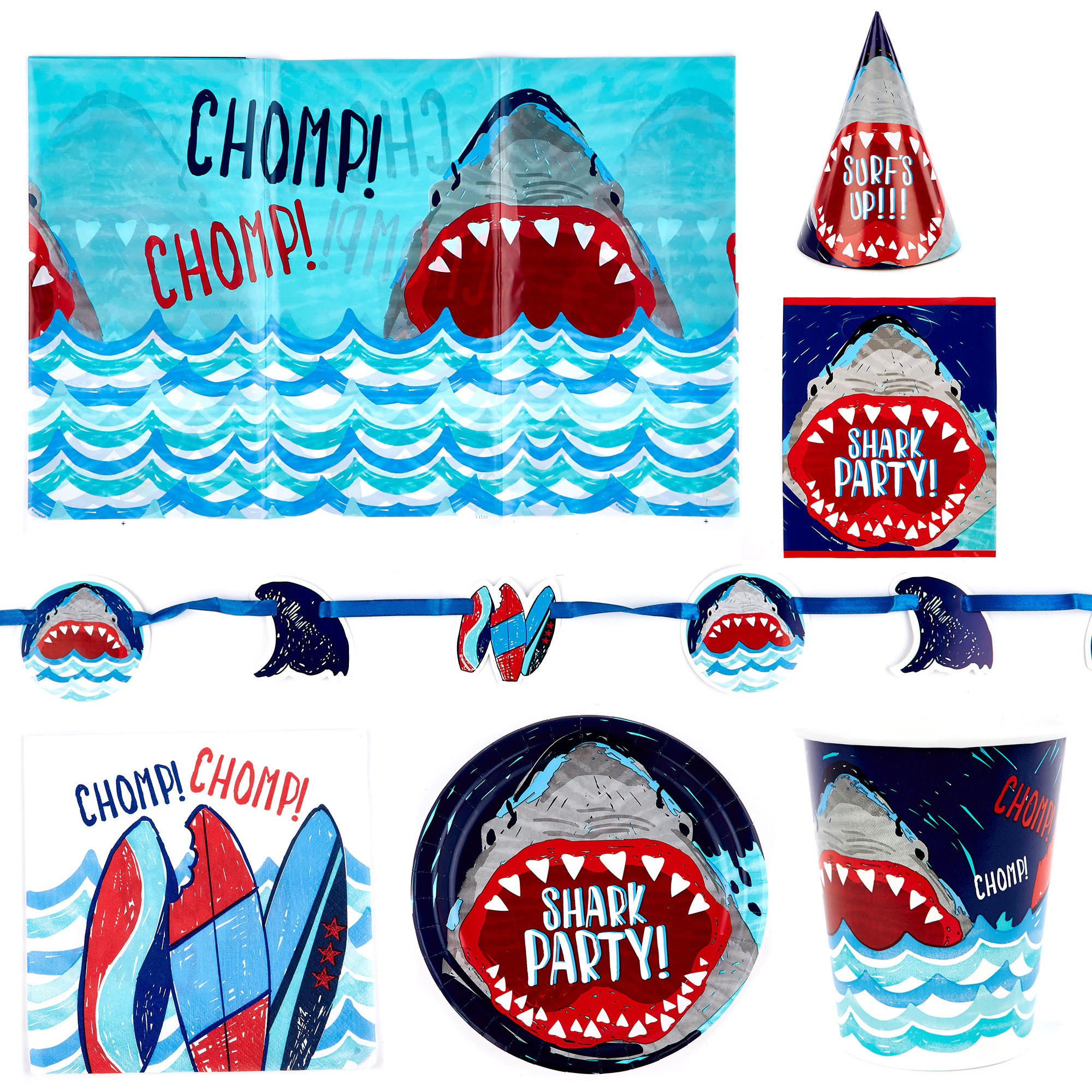 Shark Party Tableware & Decorations Bundle - 16 Guests