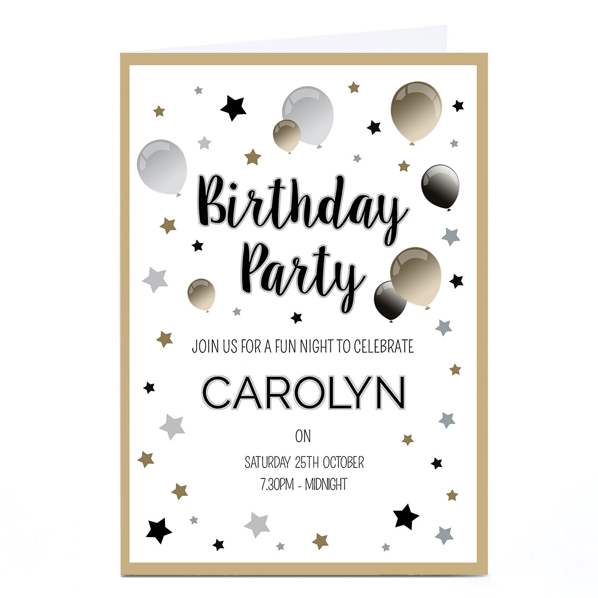 Personalised Birthday Party Invitation - Black & Gold