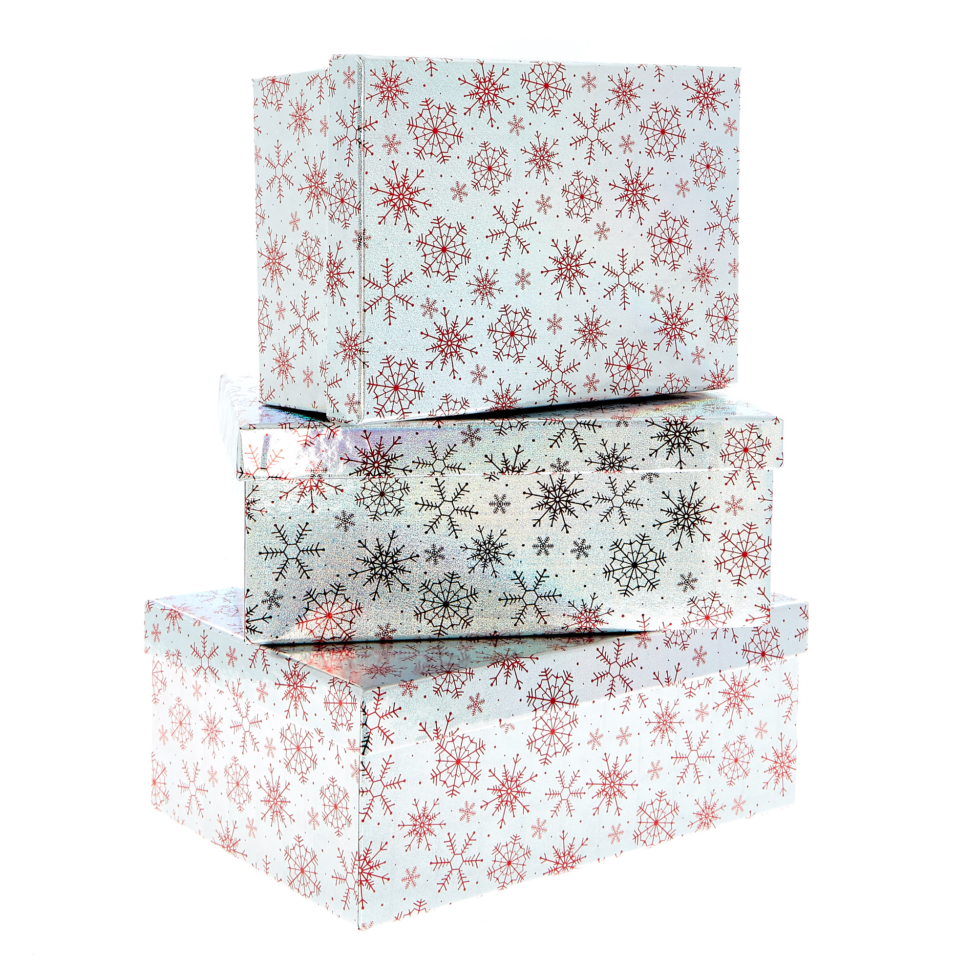 Holographic Silver Christmas Gift Boxes - Set Of 3 