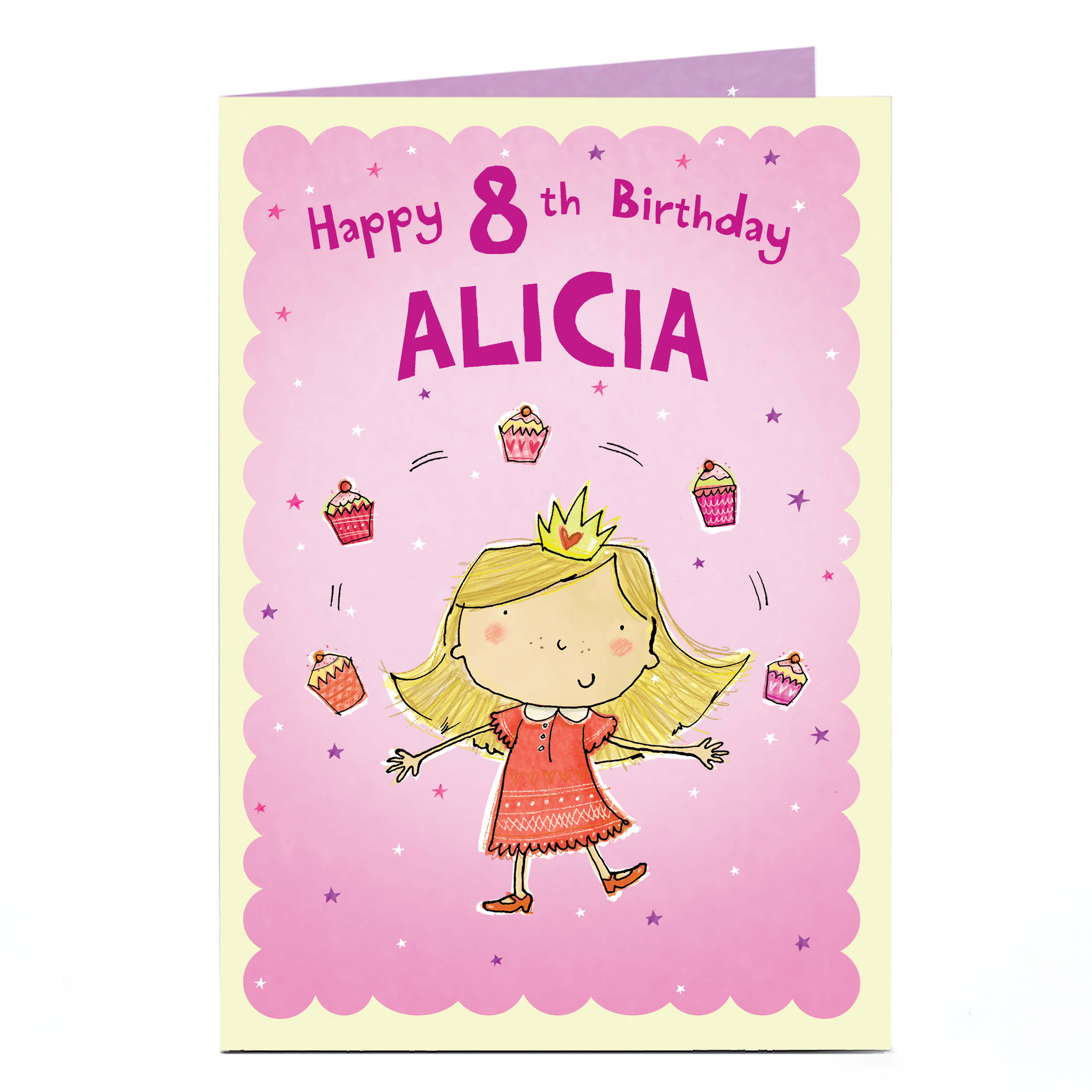 Personalised Editable Age Birthday Card - Princess & Cupcakes