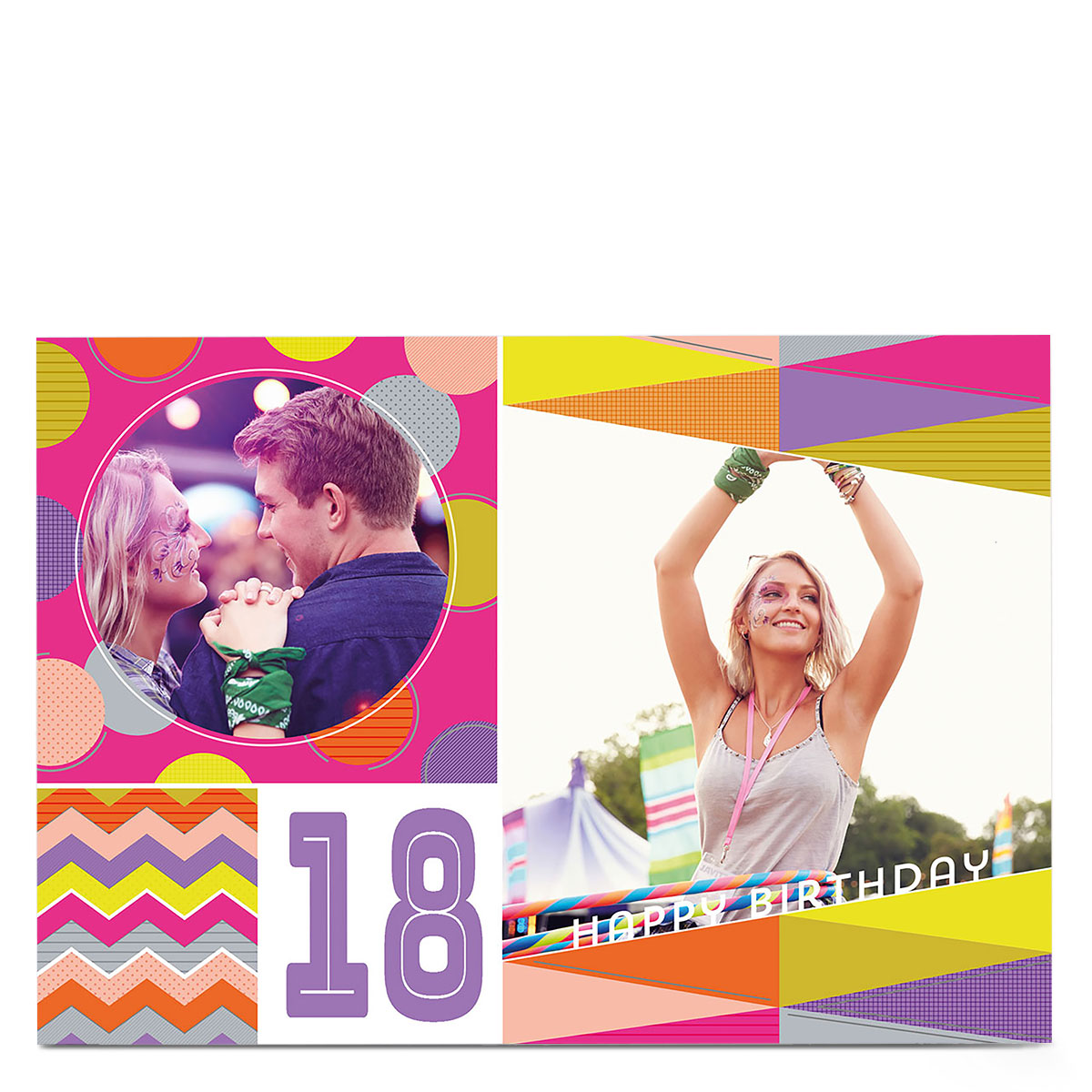 Photo Editable Age Birthday Card - Multi Coloured Patterns