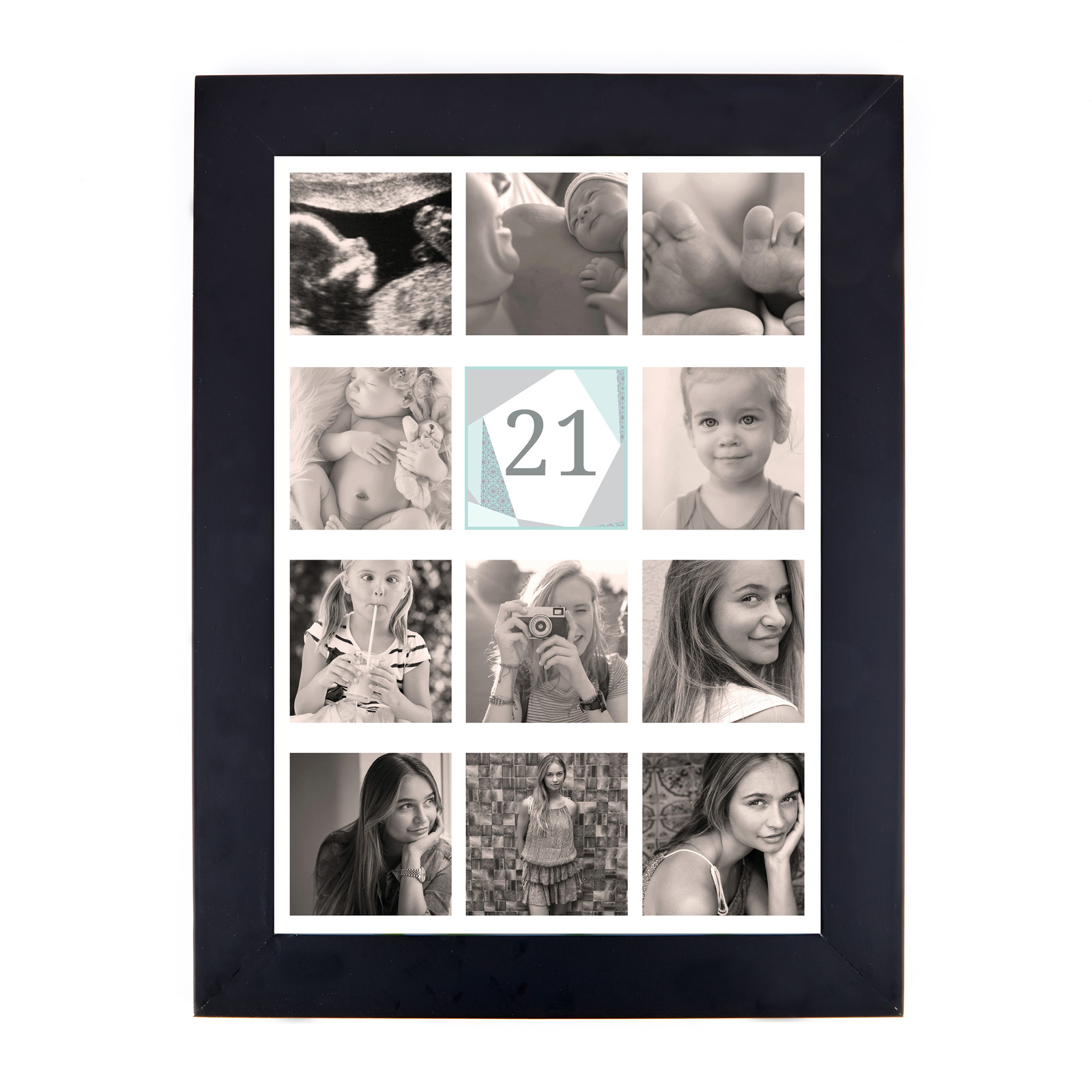 Personalised 21st Milestone Age Photo Print - Geometric Mint