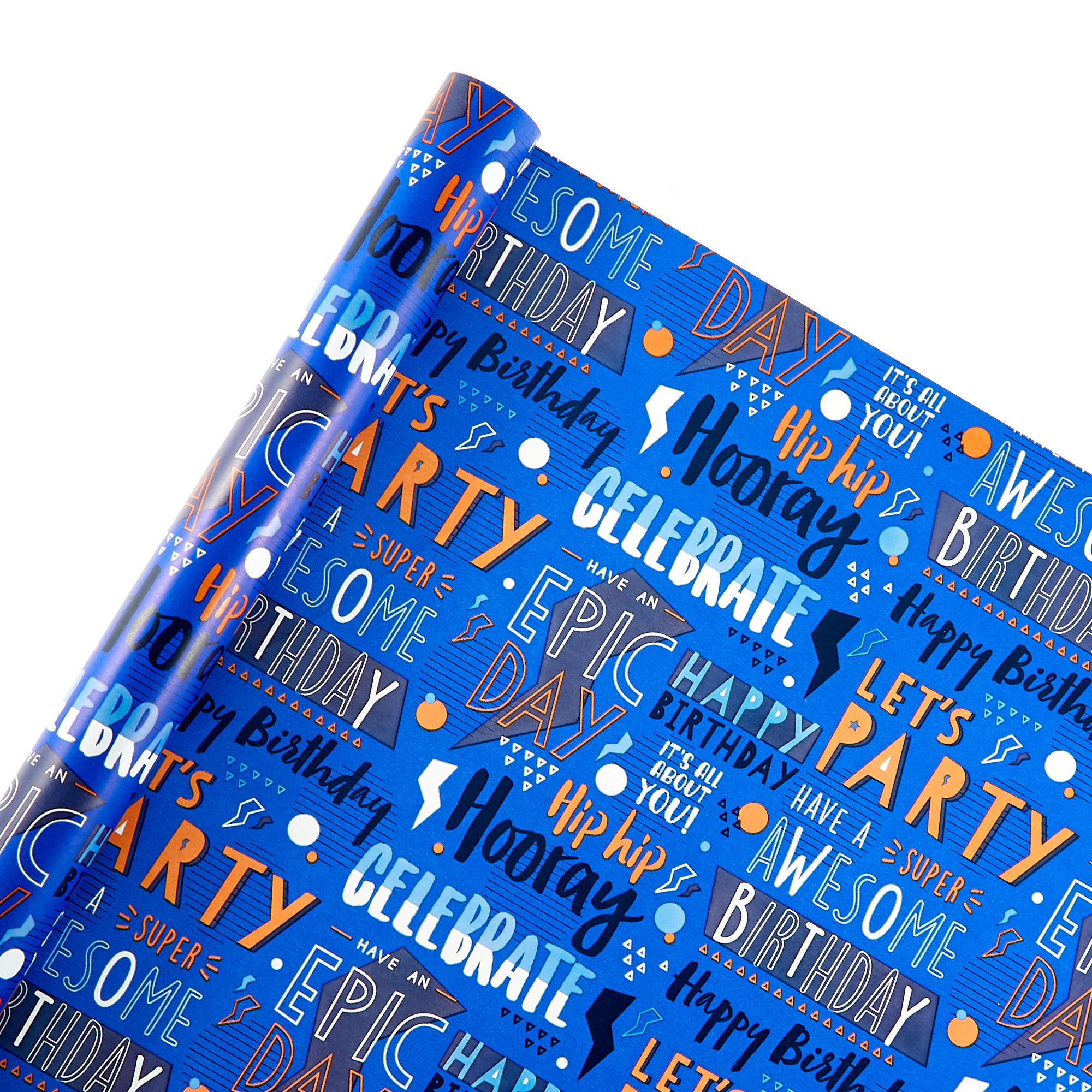 Blue & Orange Birthday Wrapping Paper - 3 Metres 