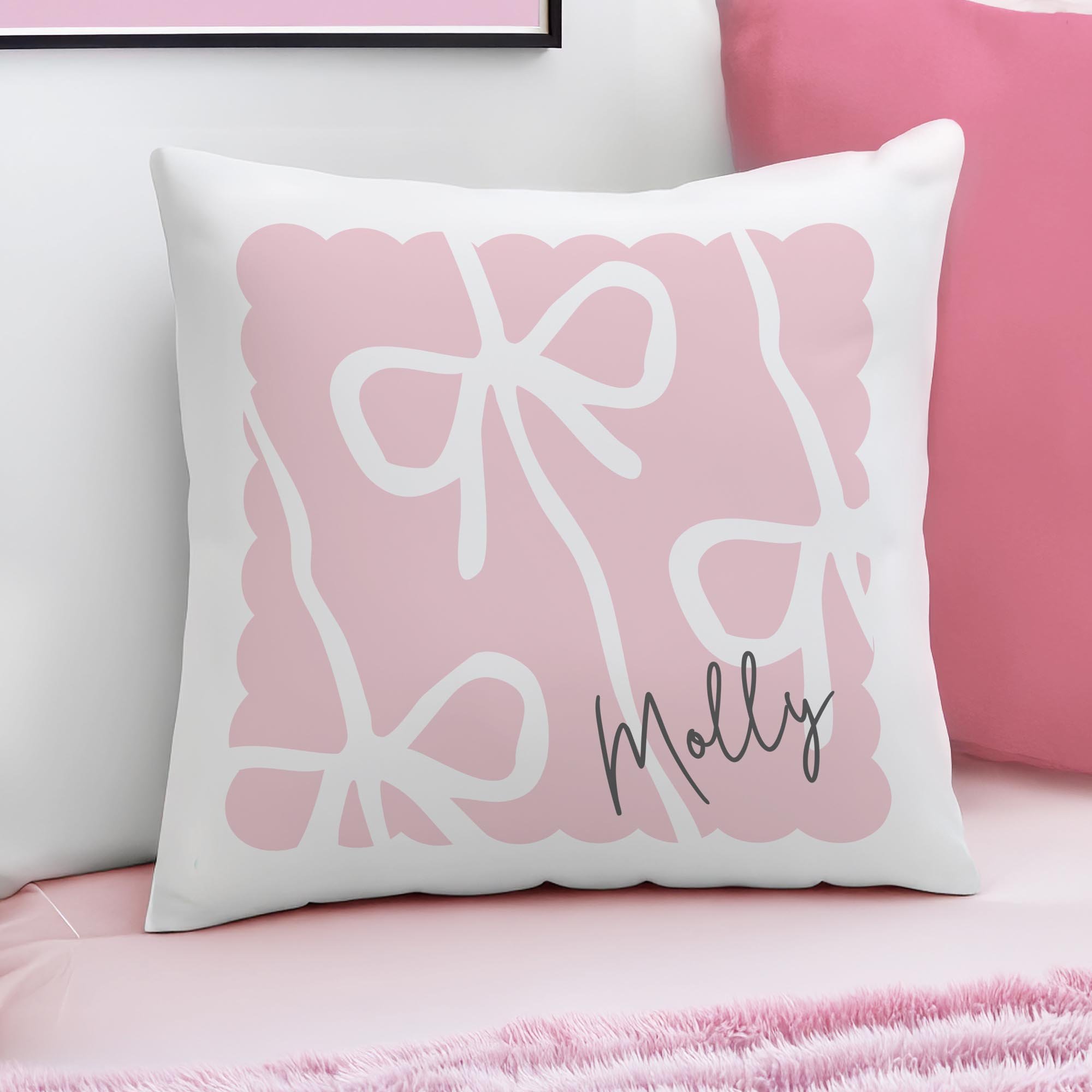 Personalised Pink Bow Cushion