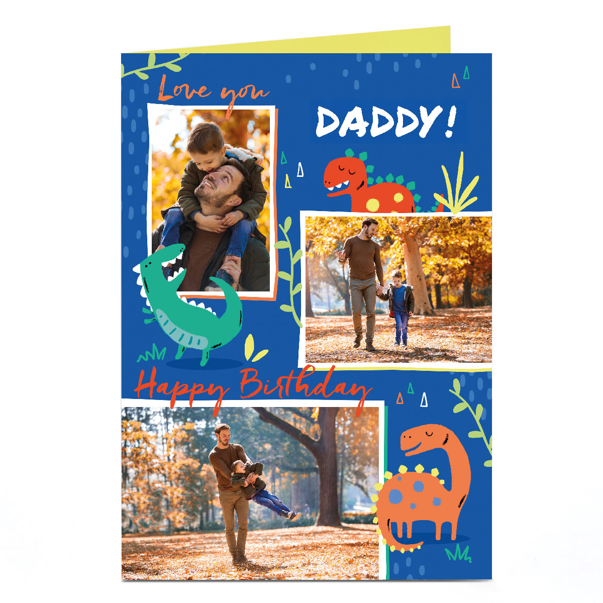 Photo Birthday Card - Dinosaurs, 3 Photos, Any Recipient
