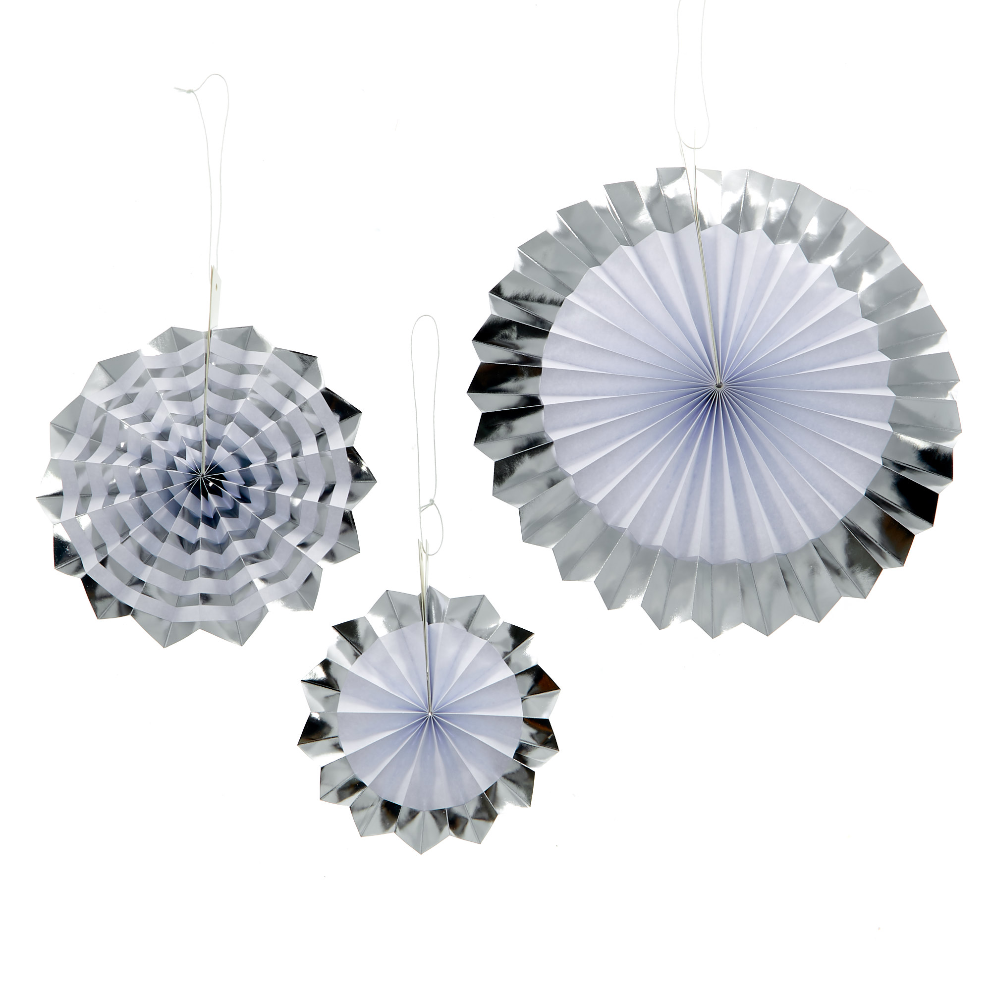 Silver & White Fan Decorations - Pack of 3