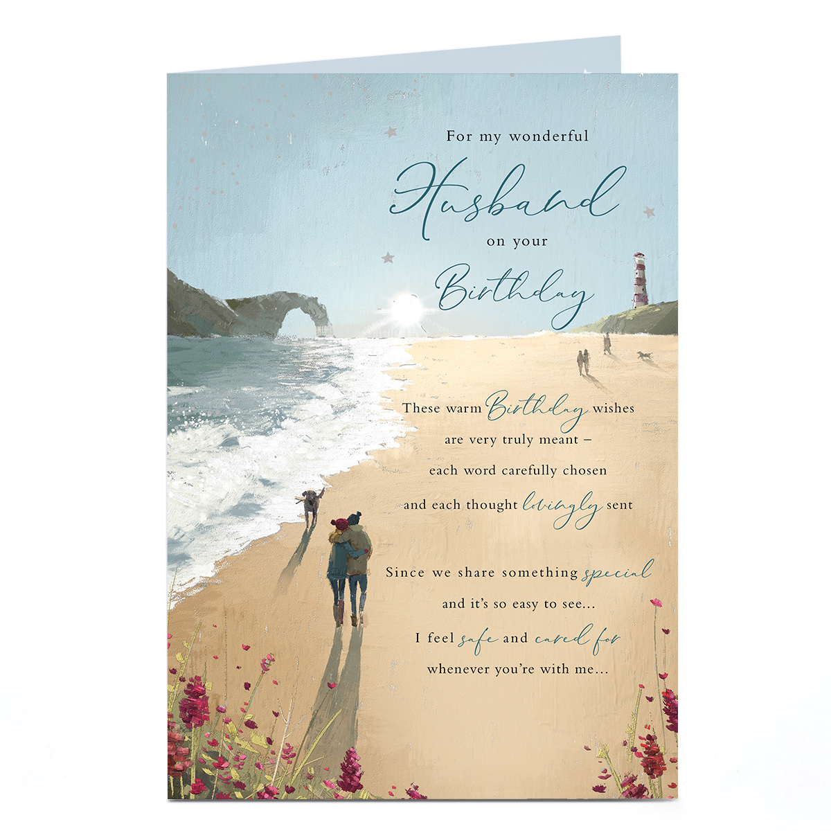 Birthday Card - Romantic Walk on The Beach, Husband