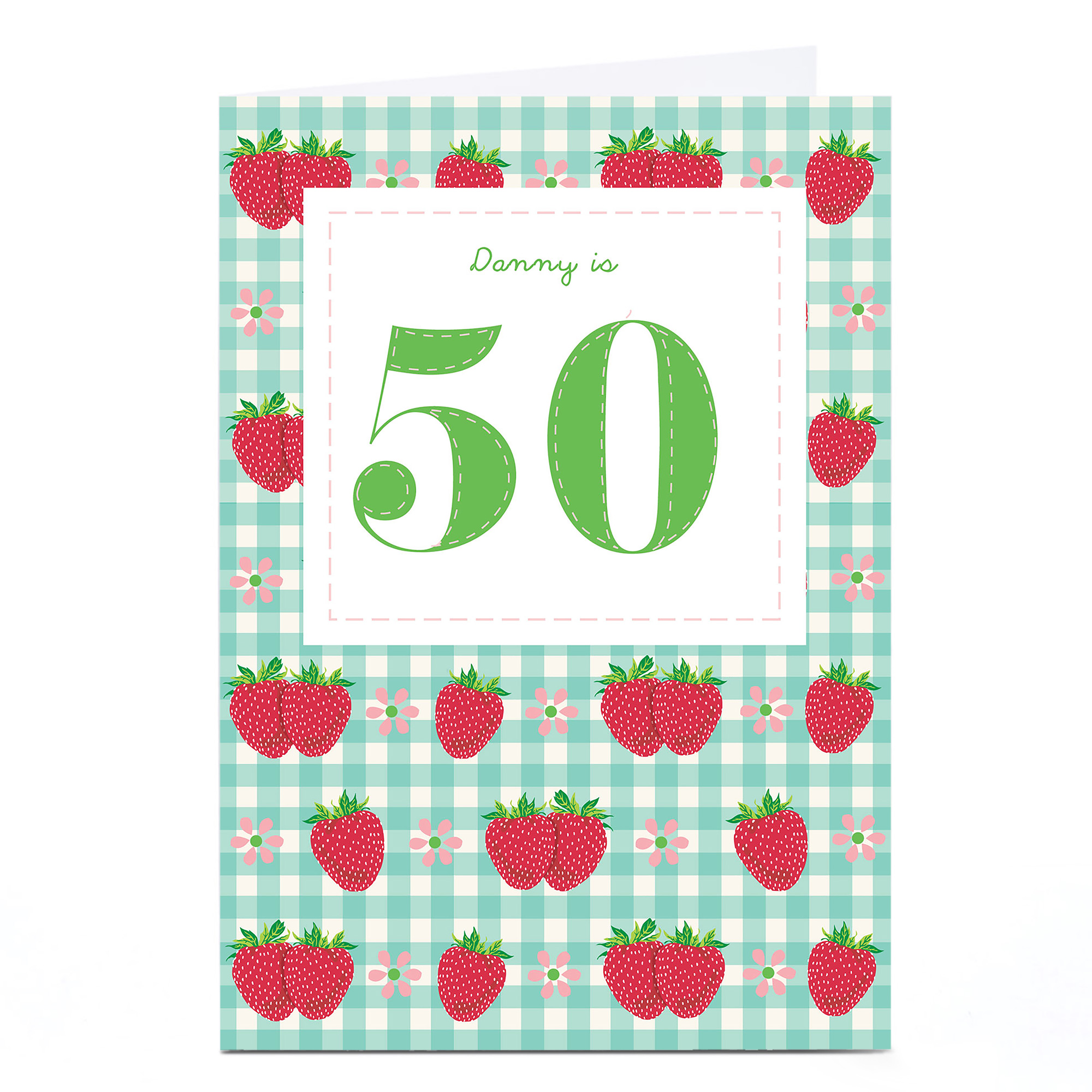 Personalised 50th Birthday Card - Strawberries & Gingham