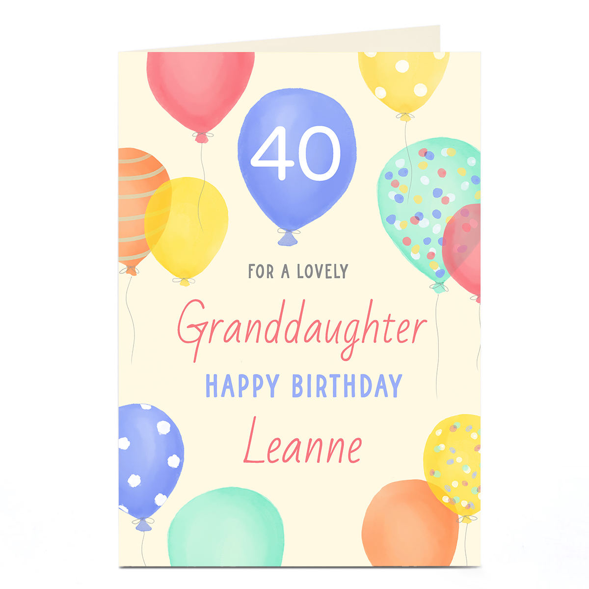 Personalised Birthday Card - Pastel Balloons Granddaughter, Editable Age & Recipient