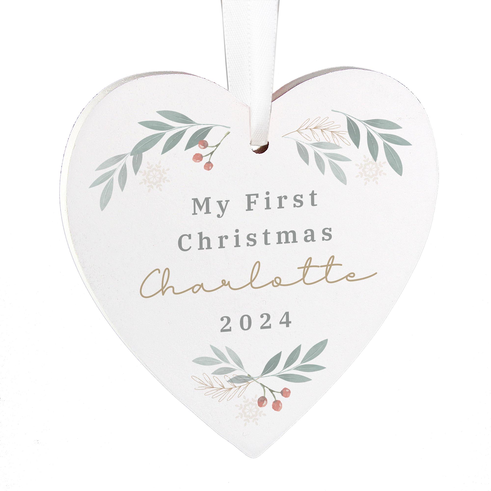 Image of Personalised Christmas Foliage Hanging Heart Decoration | Christmas Gifts