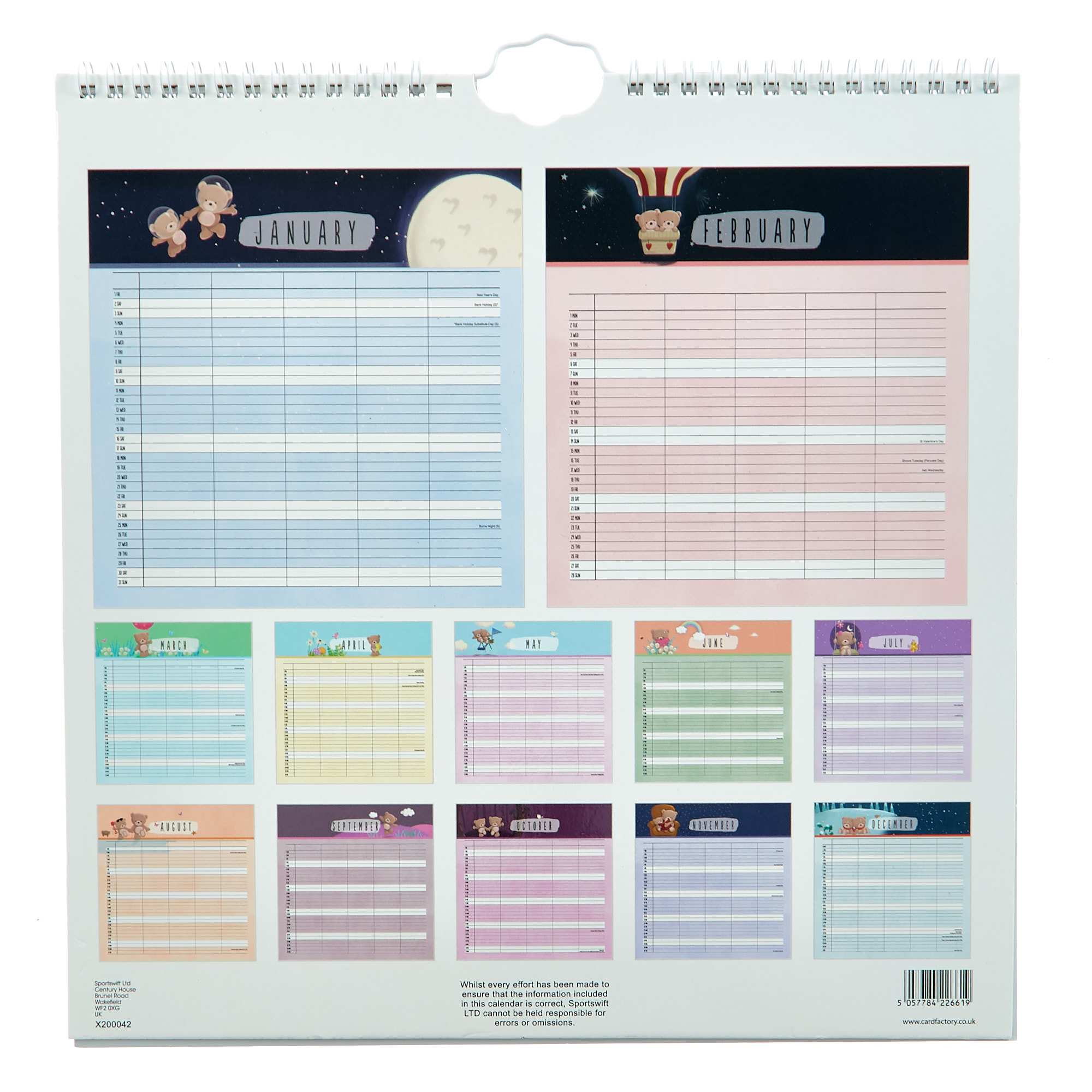 Hugs Bear 2021 Family Organiser 