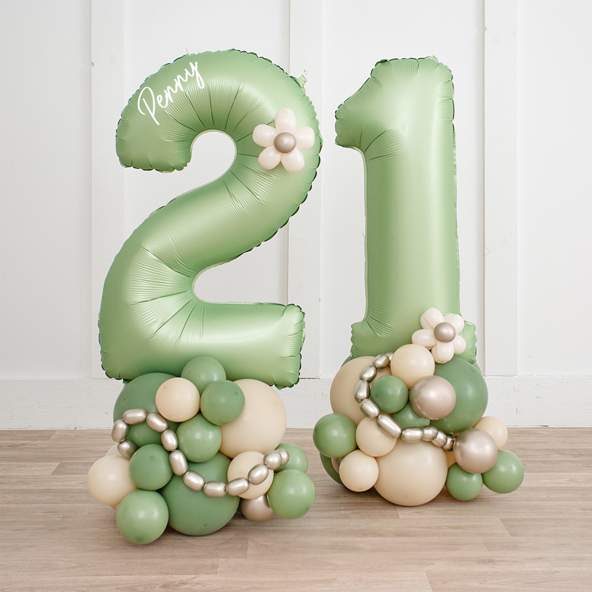 Personalised Inflated Green & Cream Number Balloon Stack - Choose Your Age