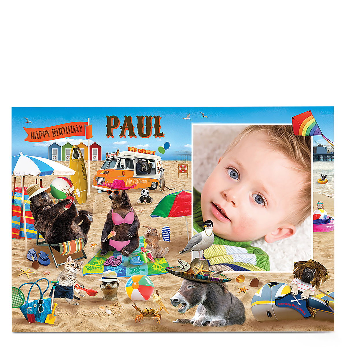 Photo Birthday Card - Animal Beach Party