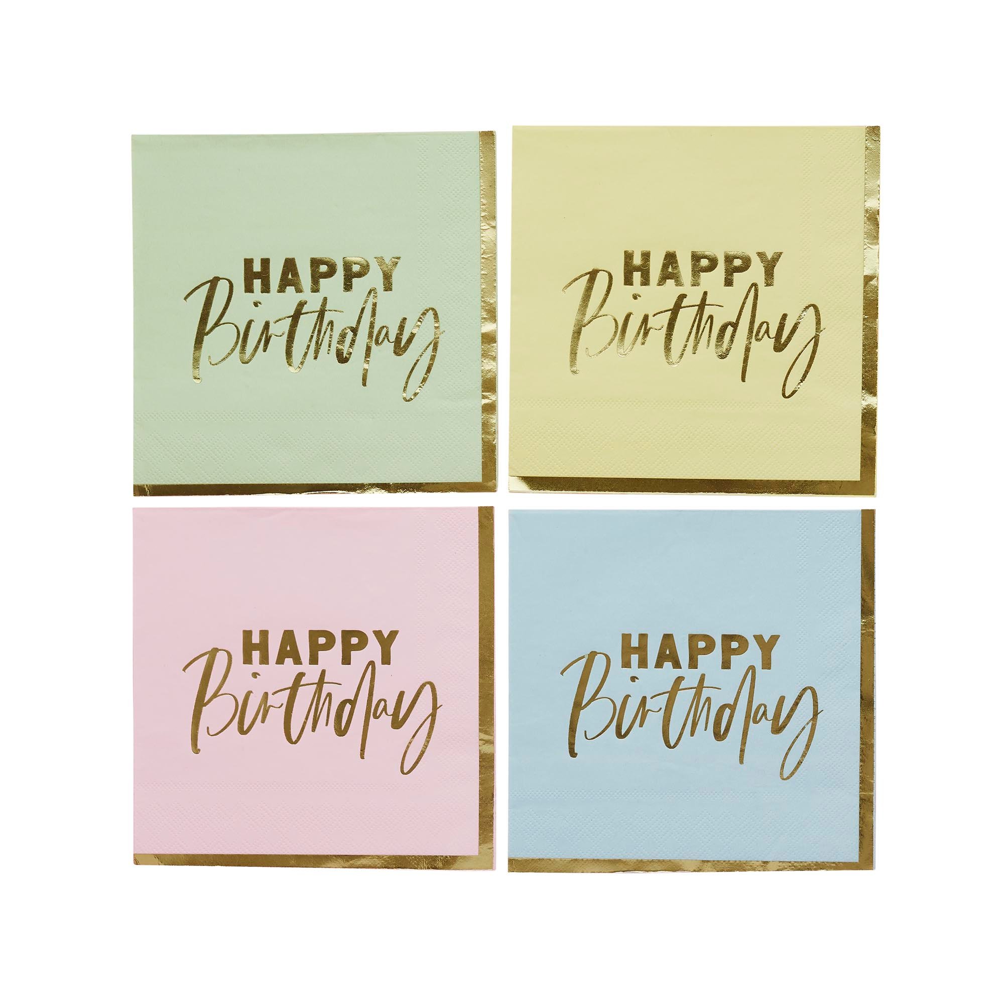 Pastel Happy Birthday Paper Napkins - Pack of 16