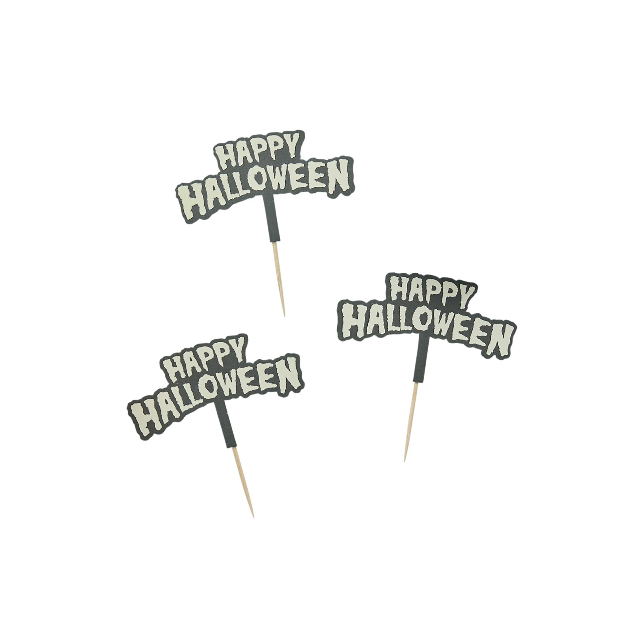 Glow In The Dark Happy Halloween Food Picks - Pack of 12