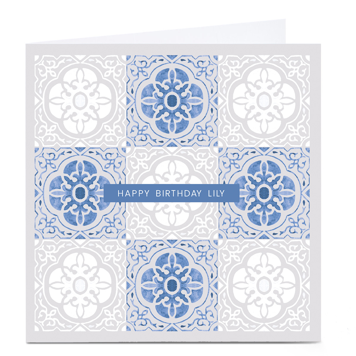 Personalised Birthday Card - Blue and White Mosaic