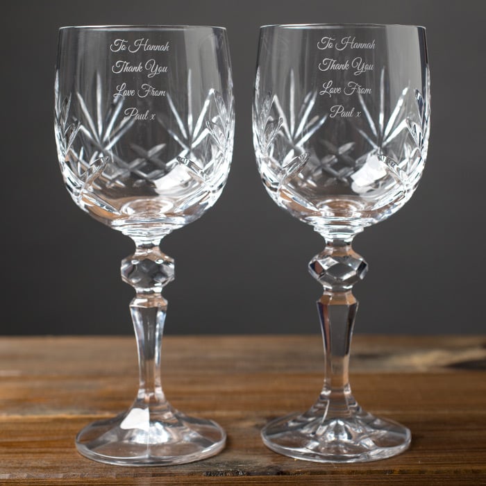 Personalised Set Of 2 Cut Crystal Wine Glasses With Laurent Perrier Champagne - Message
