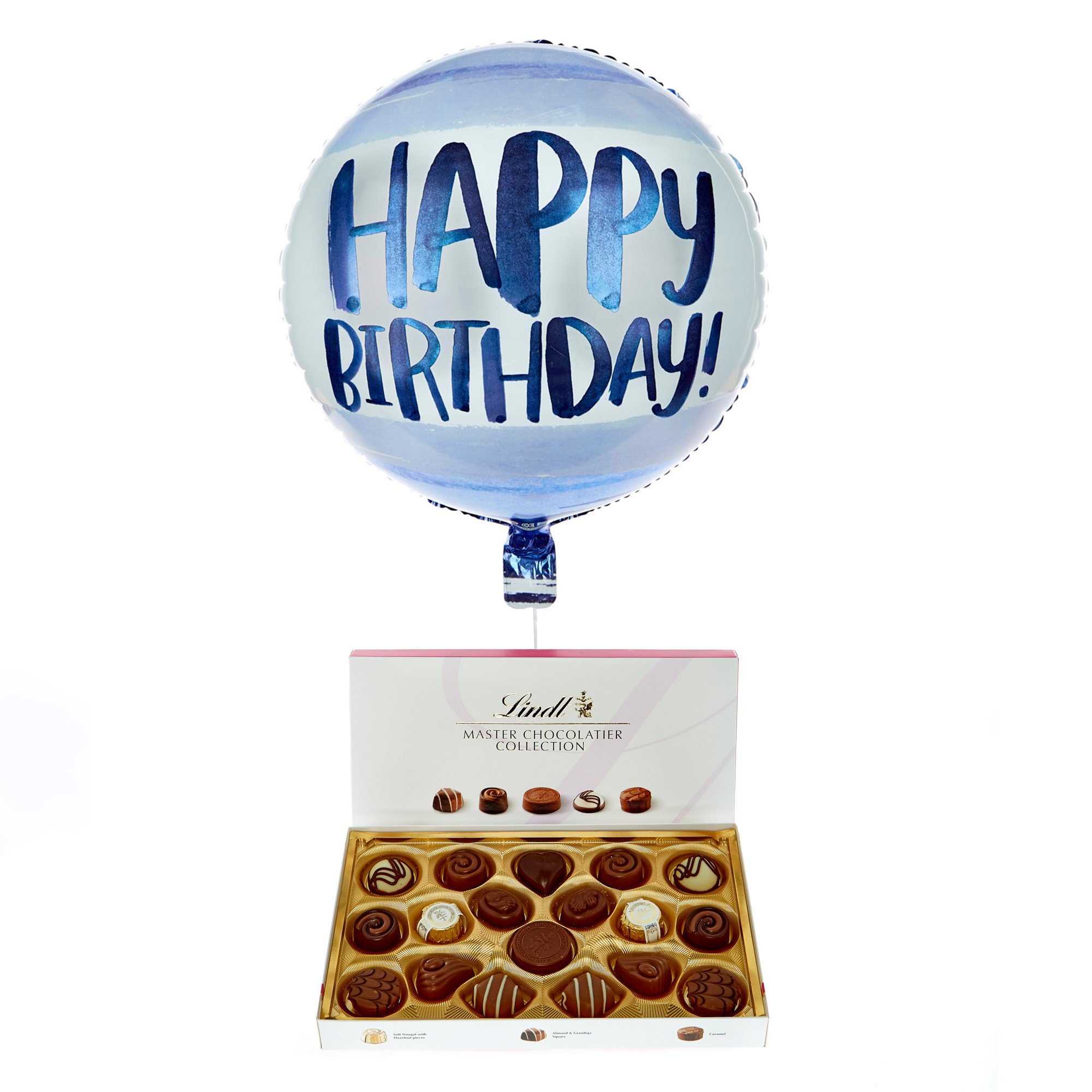 Blue Watercolour Happy Birthday Balloon & Lindt Chocolates - FREE GIFT CARD!