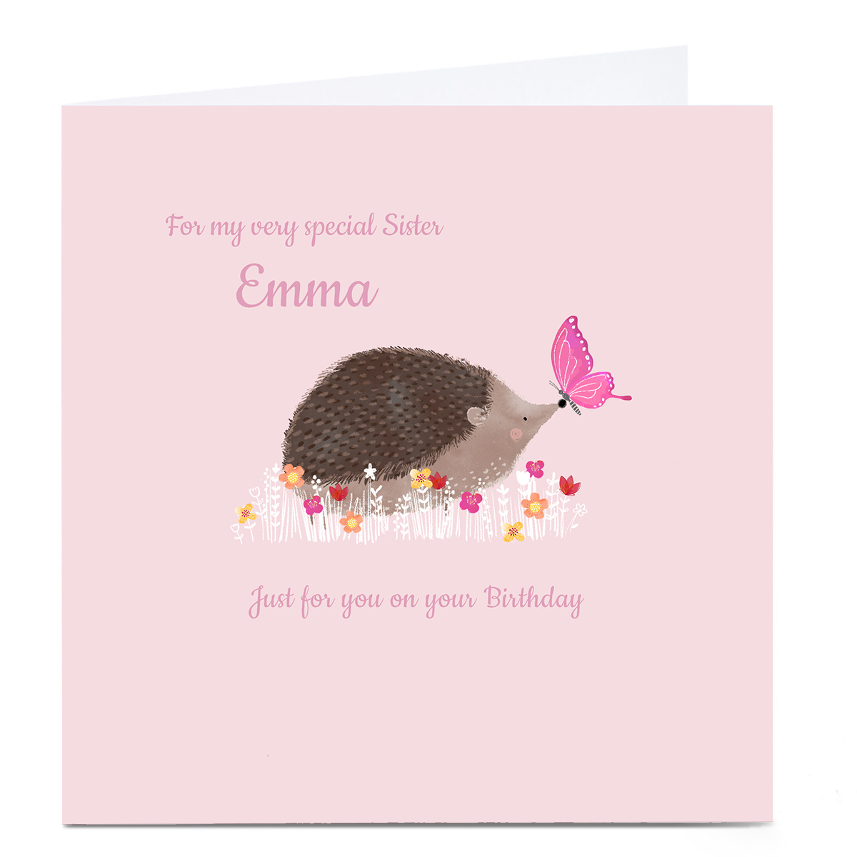 Personalised Kerry Spurling Birthday Card - Hedgehog & Butterfly
