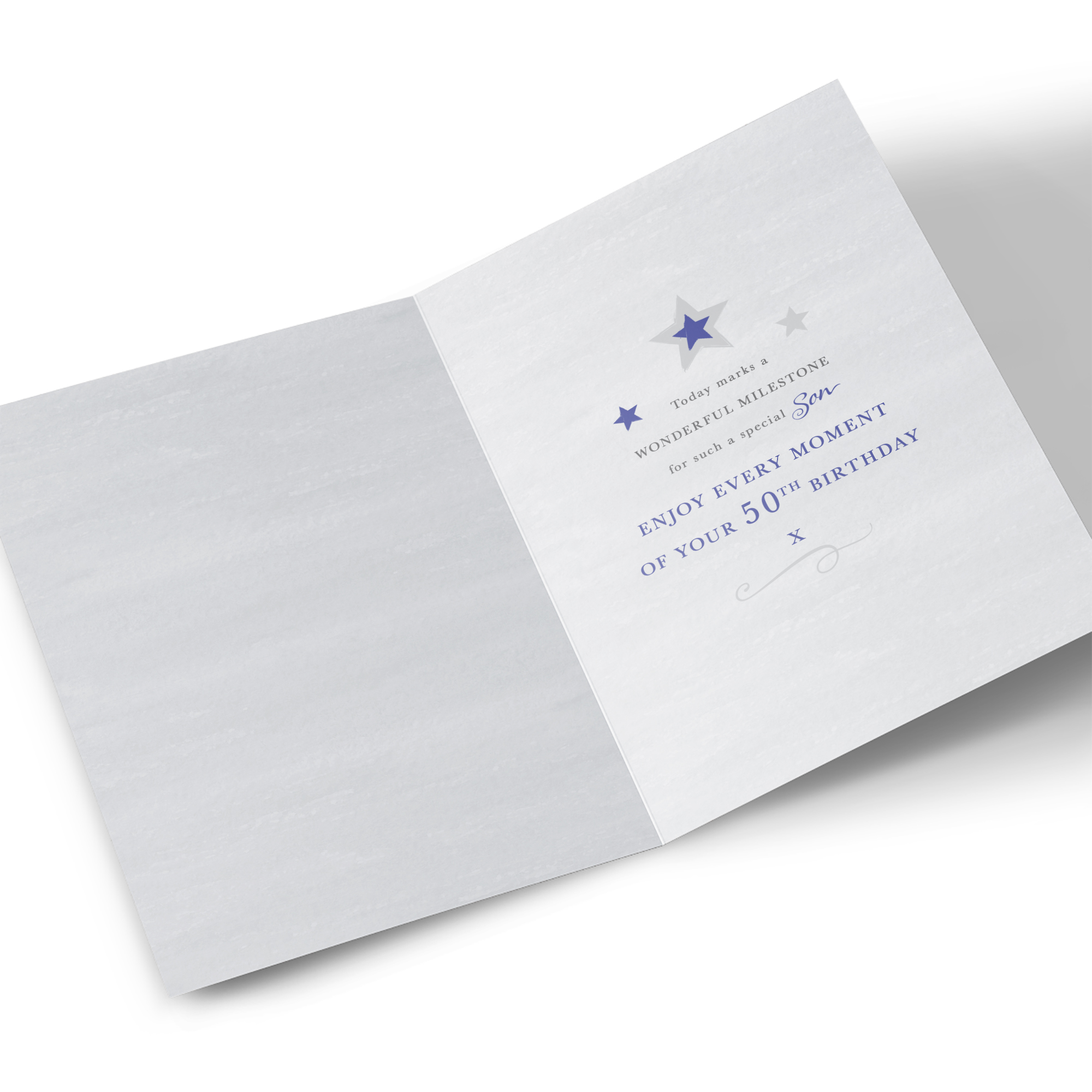50th Birthday Card - Blue Stars and Loving Wishes, Son