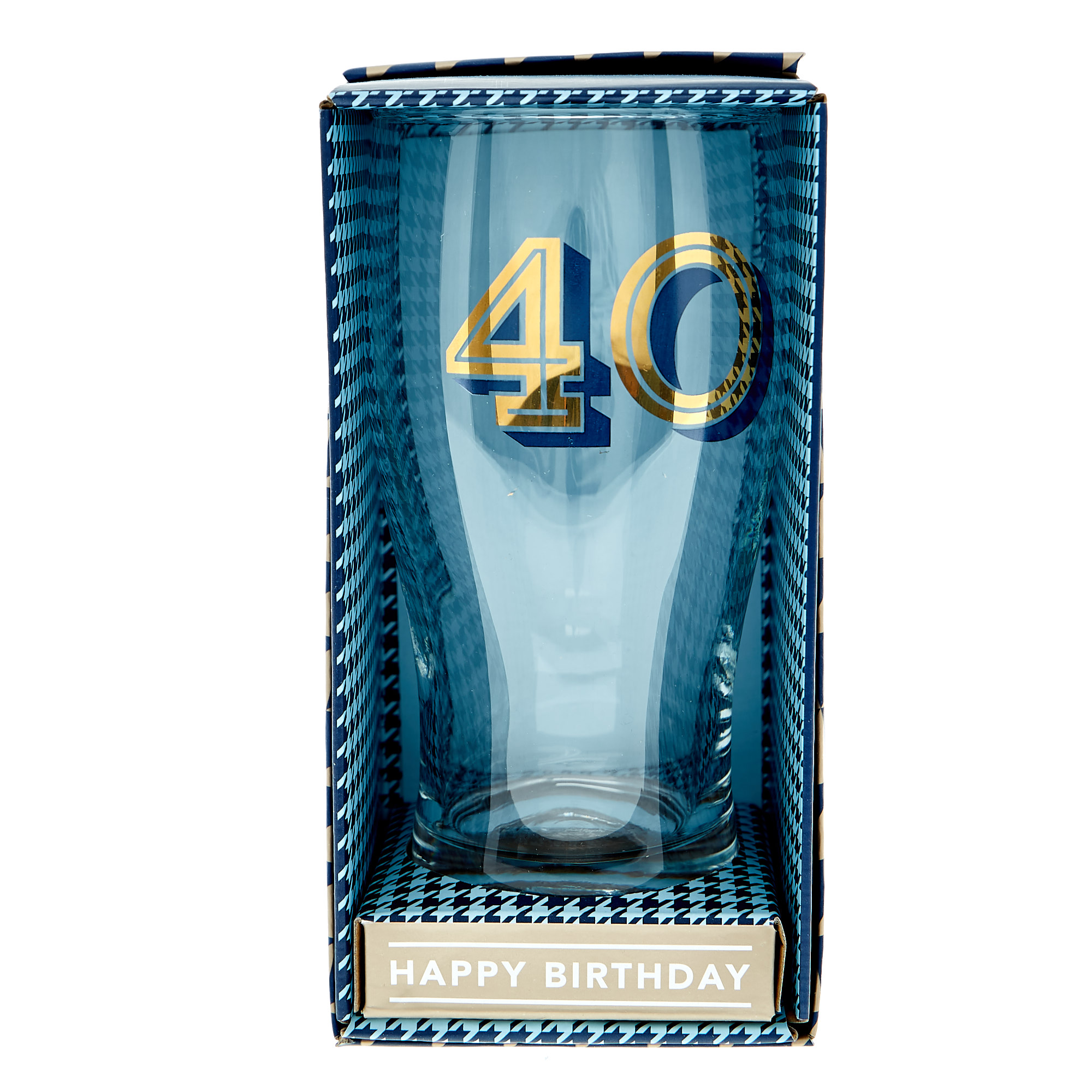 40th Birthday Pint Glass In A Box - Blue & Gold 