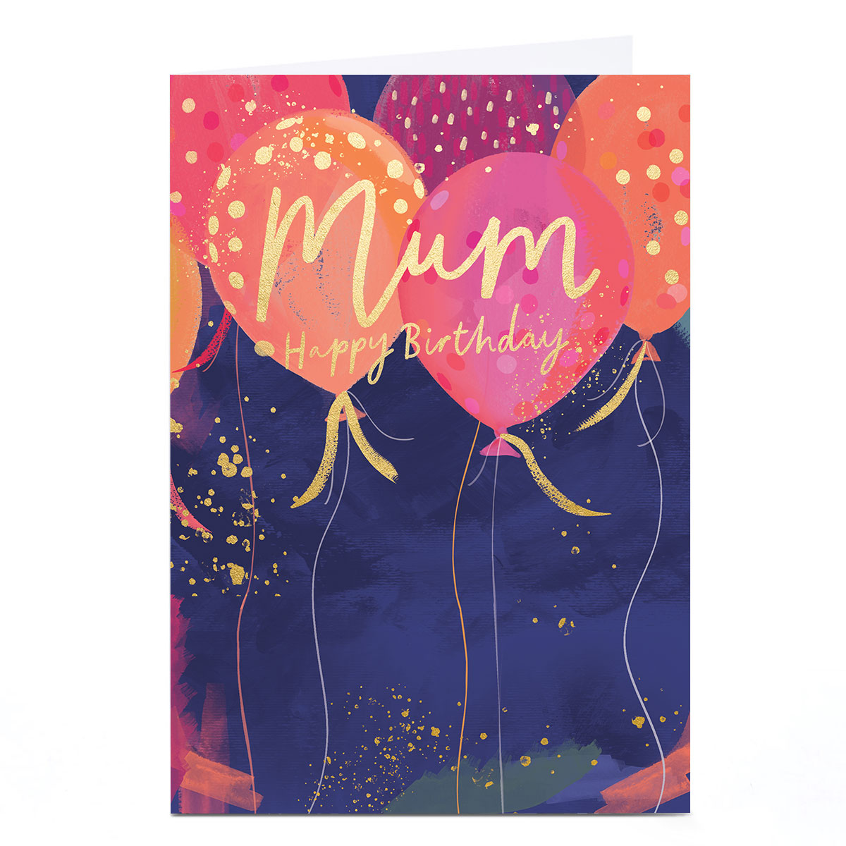 Personalised Birthday Card - Gold Sparkles Balloons, Mum