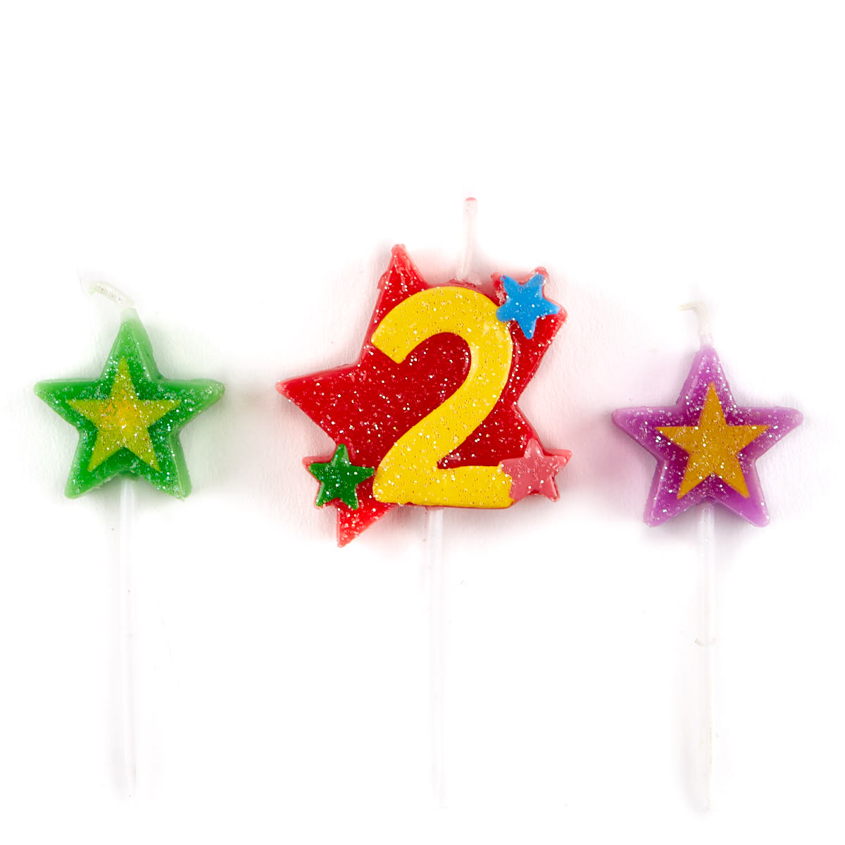 Number 2 Star Birthday Candles - Pack Of 3