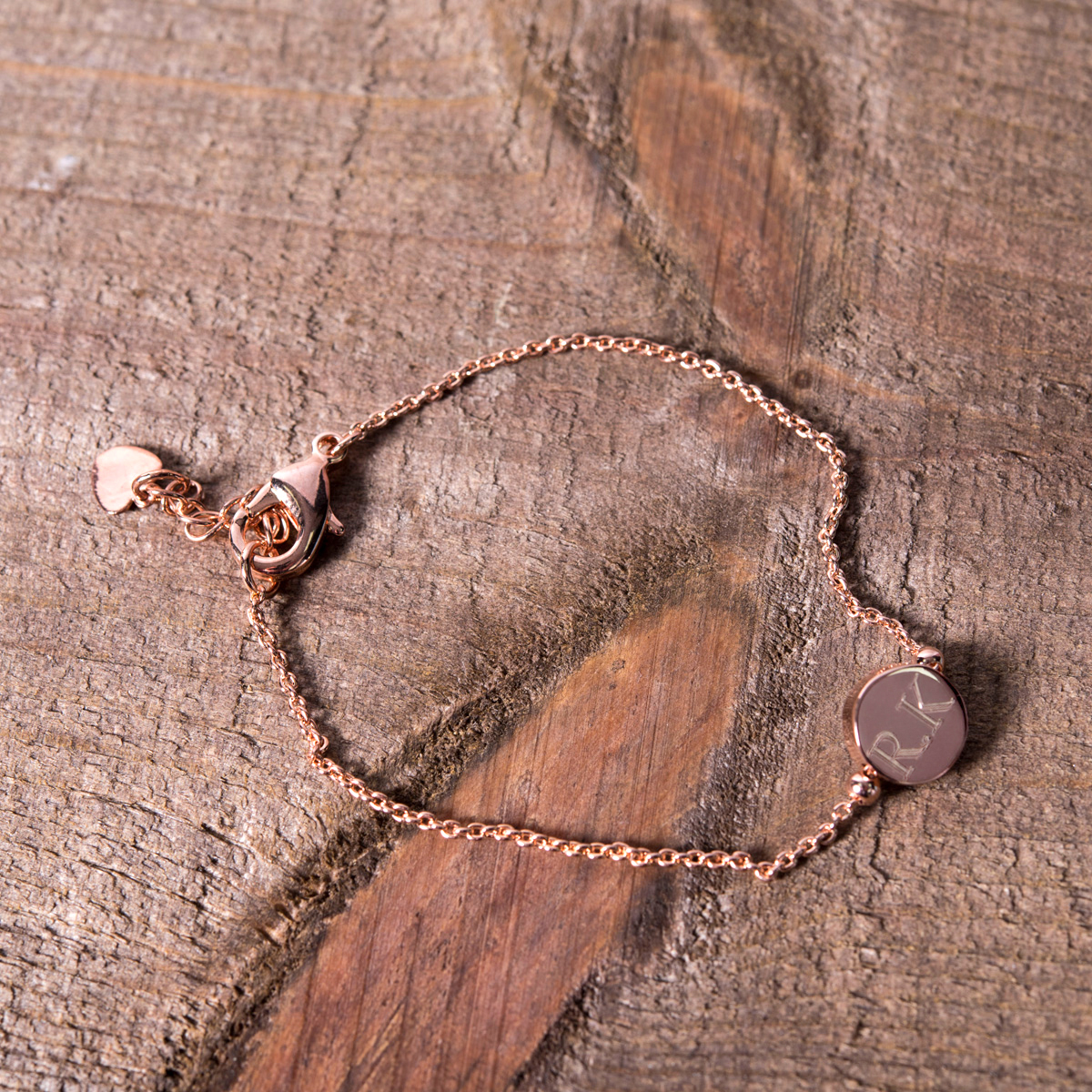 Personalised Engraved Rose Gold Bracelet With Circular Pendant