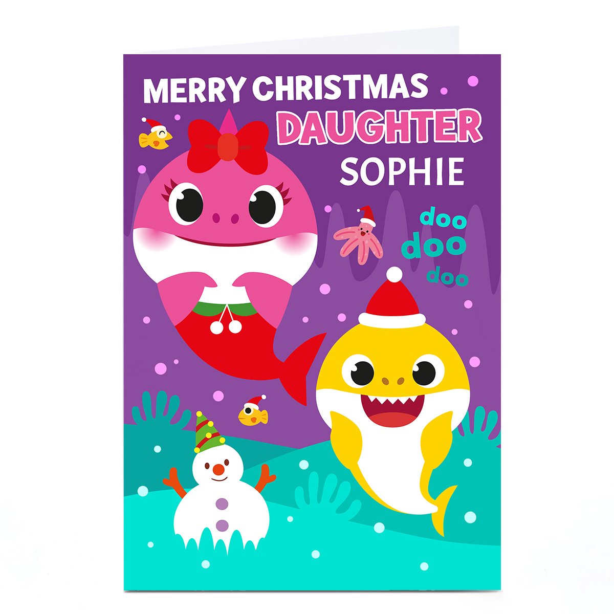 Personalised Baby Shark Christmas Card - Daughter
