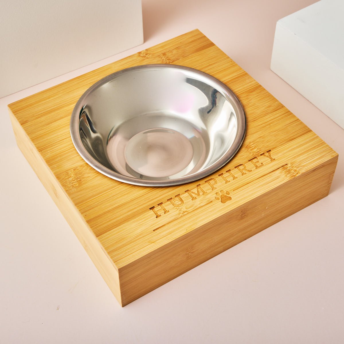 Personalised Engraved Large Bamboo Pet Bowl - Name and Paw Print