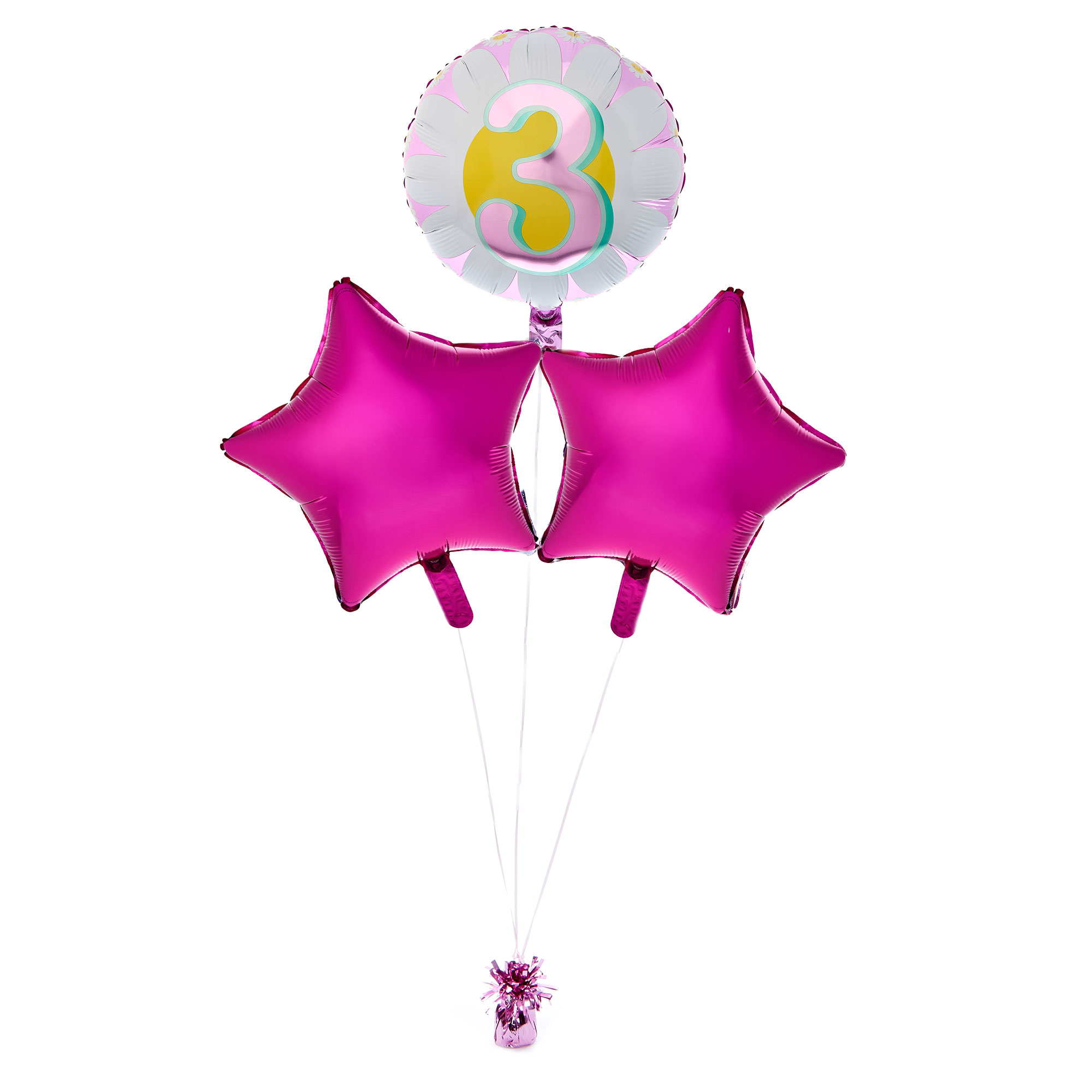 Daisy Age 3 Happy Birthday Balloon Bouquet - DELIVERED INFLATED!