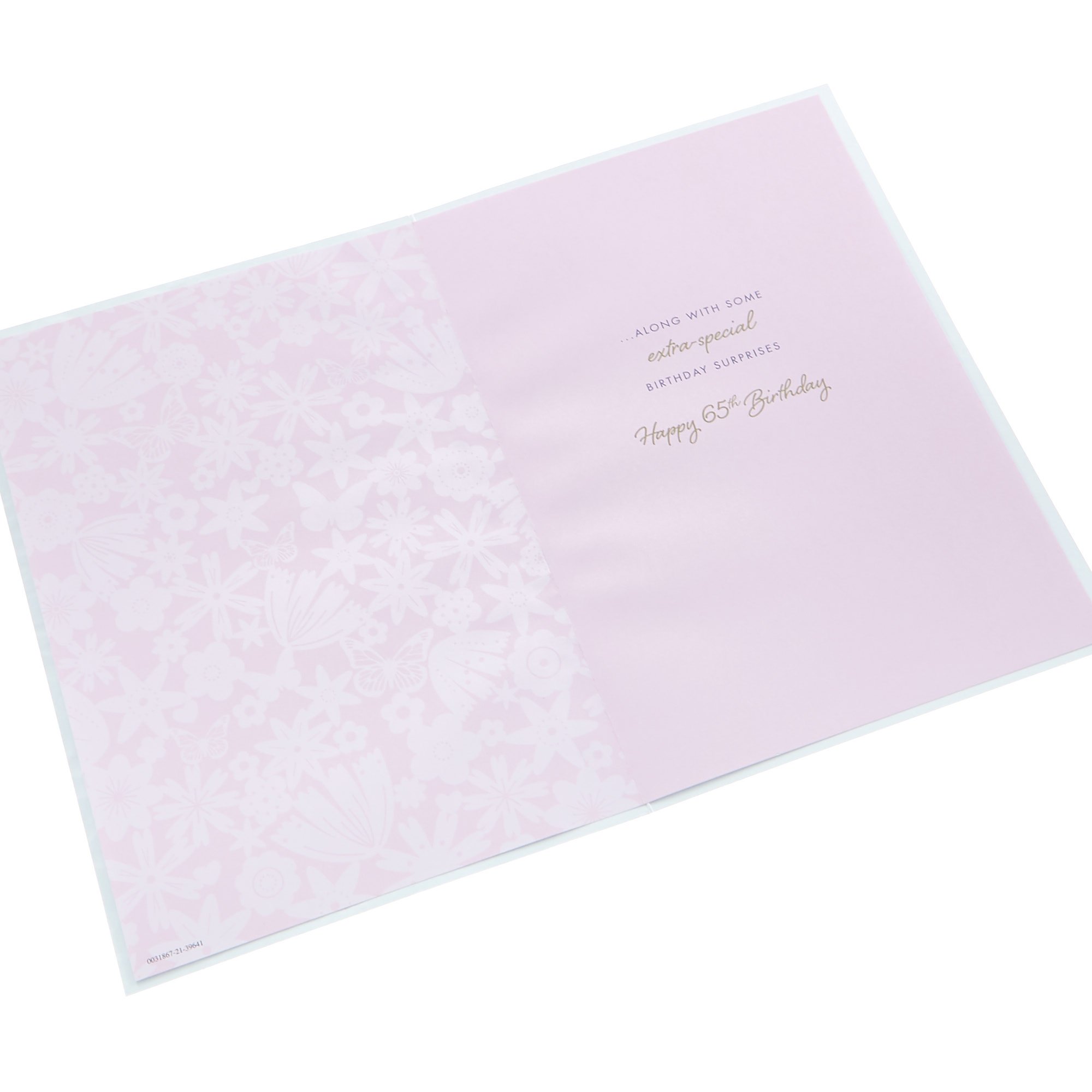 65th Birthday Card - Purple Floral Pattern