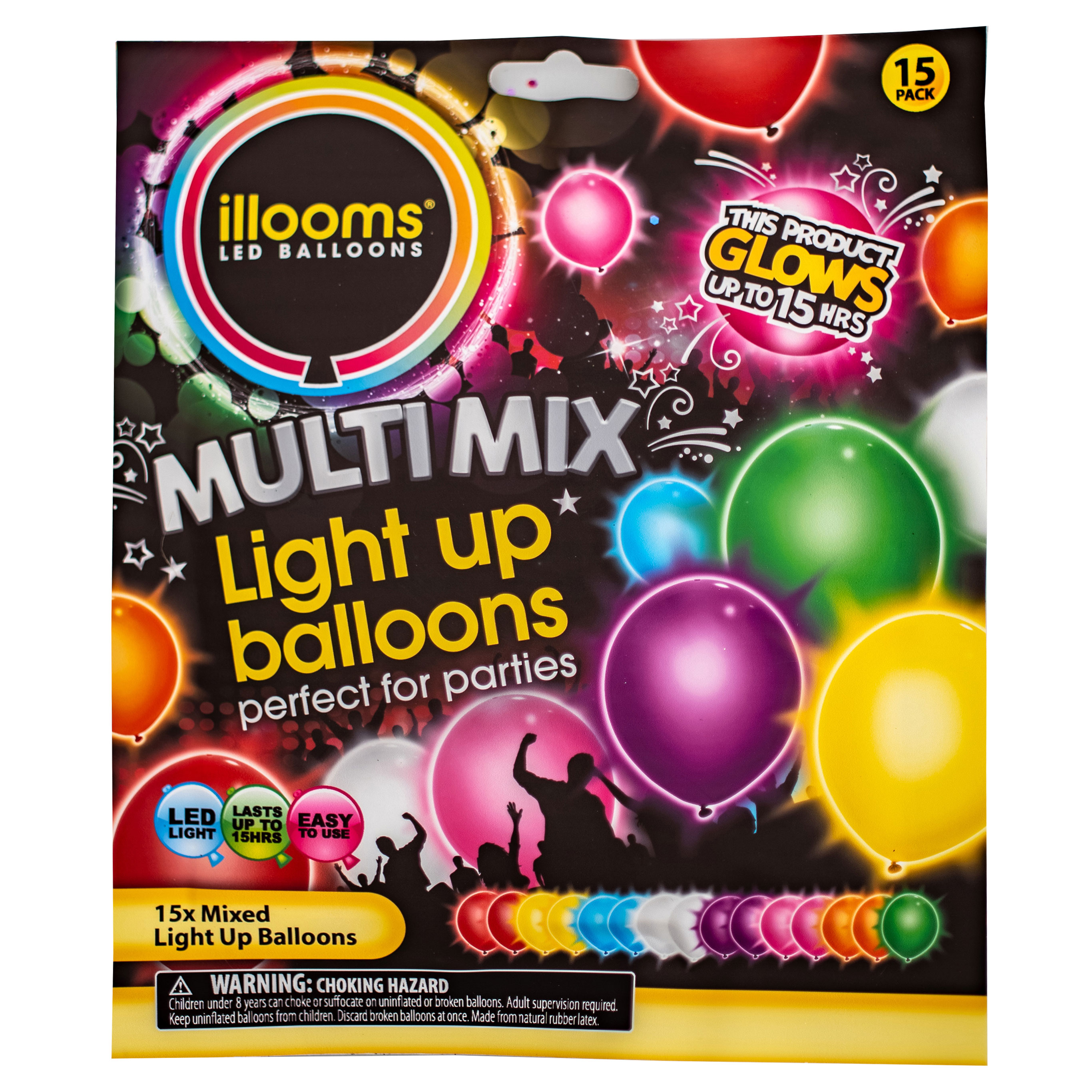 Latex Illooms Assorted Colours Light-Up Balloons - Pack of 15