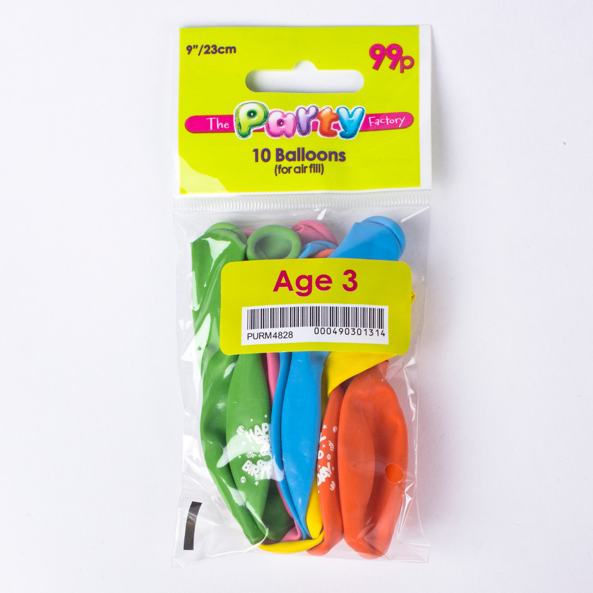 Multicoloured Aged 3 Small Air-fill Latex Balloons, Pack Of 10
