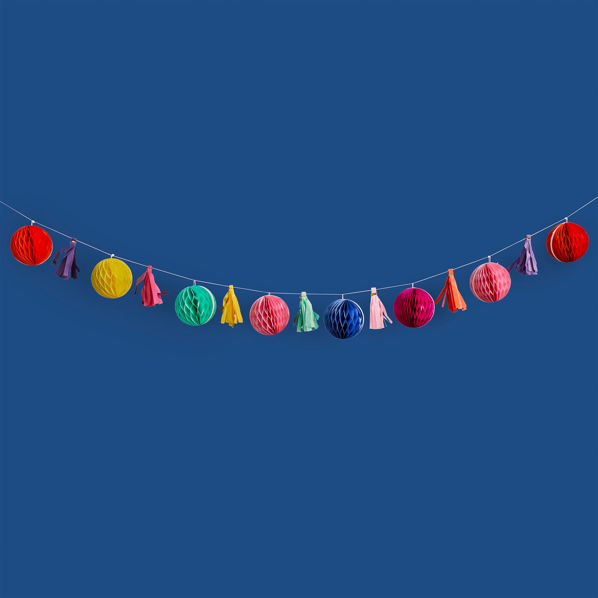 Colourful Honeycomb & Tassel Garland 2m