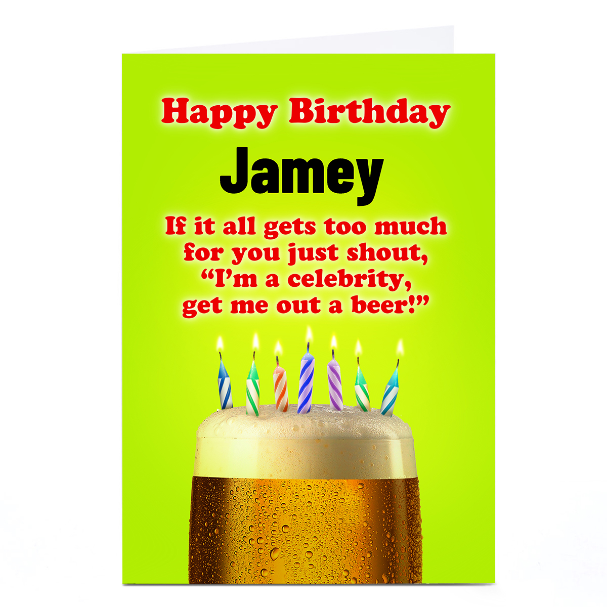 Personalised Birthday Card - I'm A Celebrity... Get Me Out A Beer!
