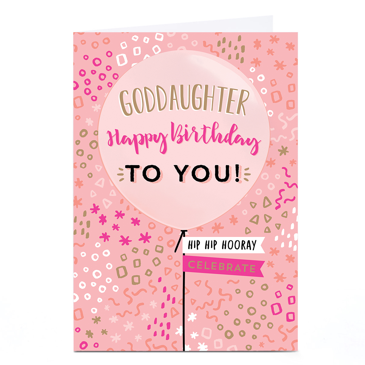 Personalised Birthday Card - Pink Hip Hip Hooray, Goddaughter