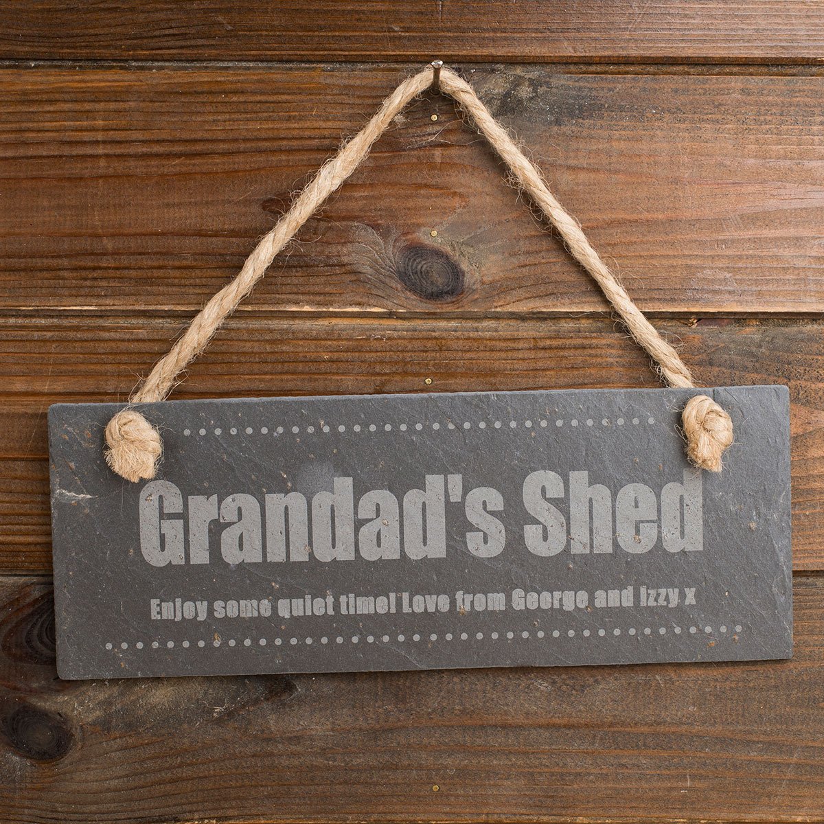 Personalised Engraved Grandad's Shed Hanging Slate Sign