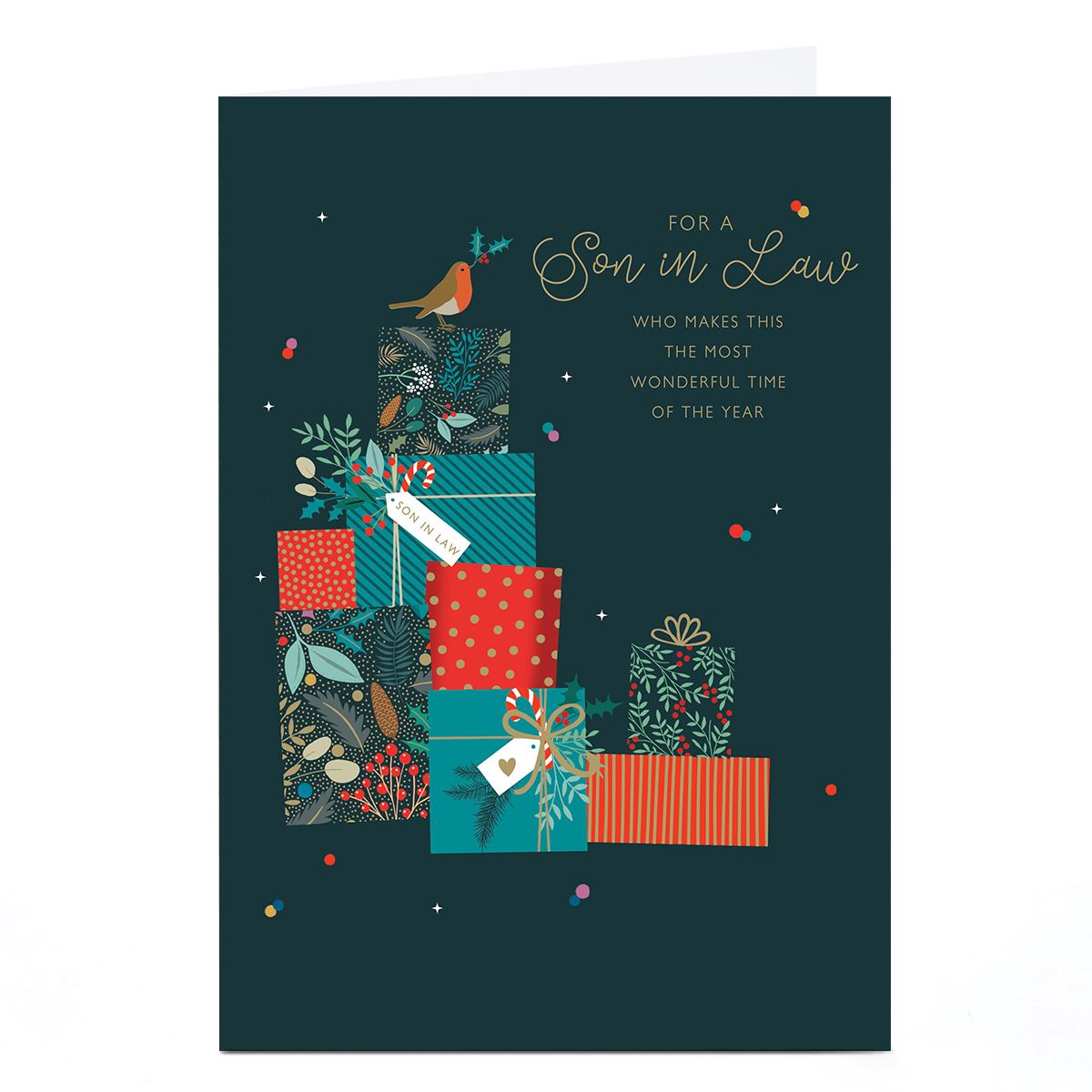 Christmas Card - Pile of Presents, Son In Law
