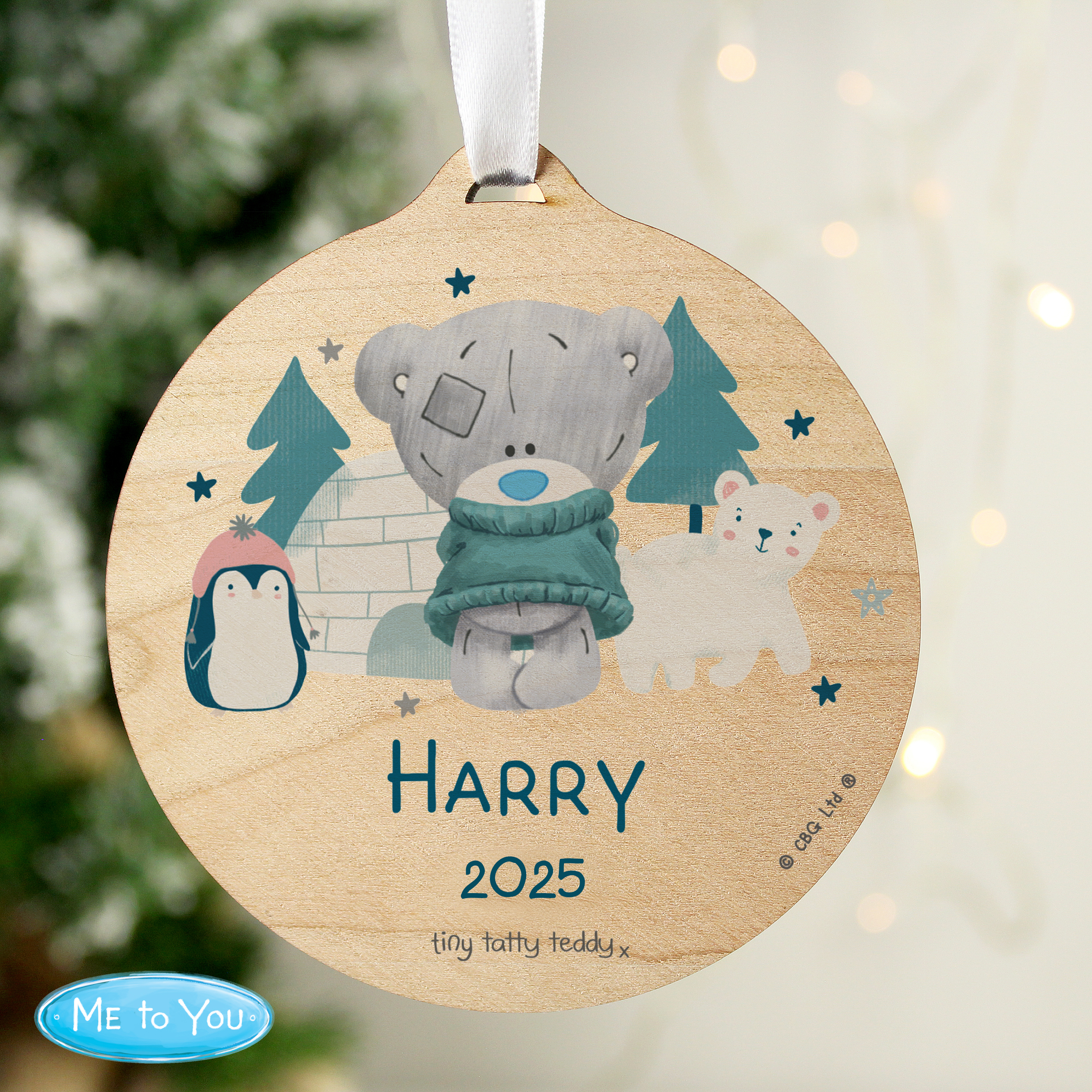 Personalised Winter Explorer Tiny Tatty Teddy Wooden Decoration