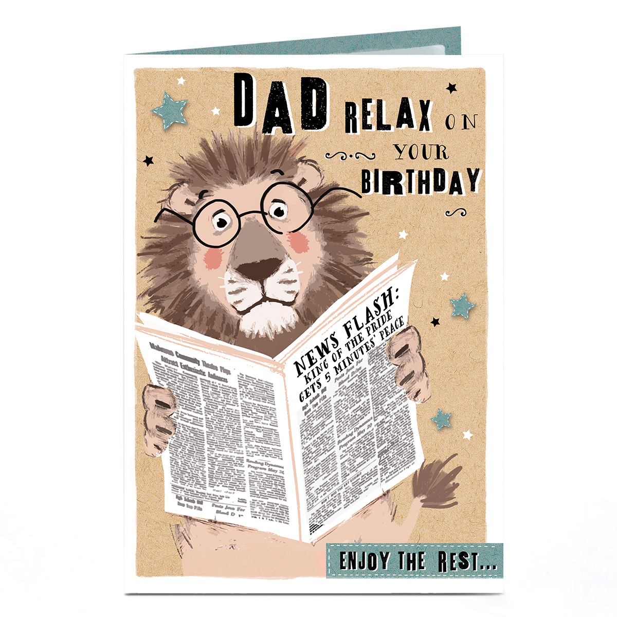 Birthday Card - King of the Pride Lion with Newspaper, Dad