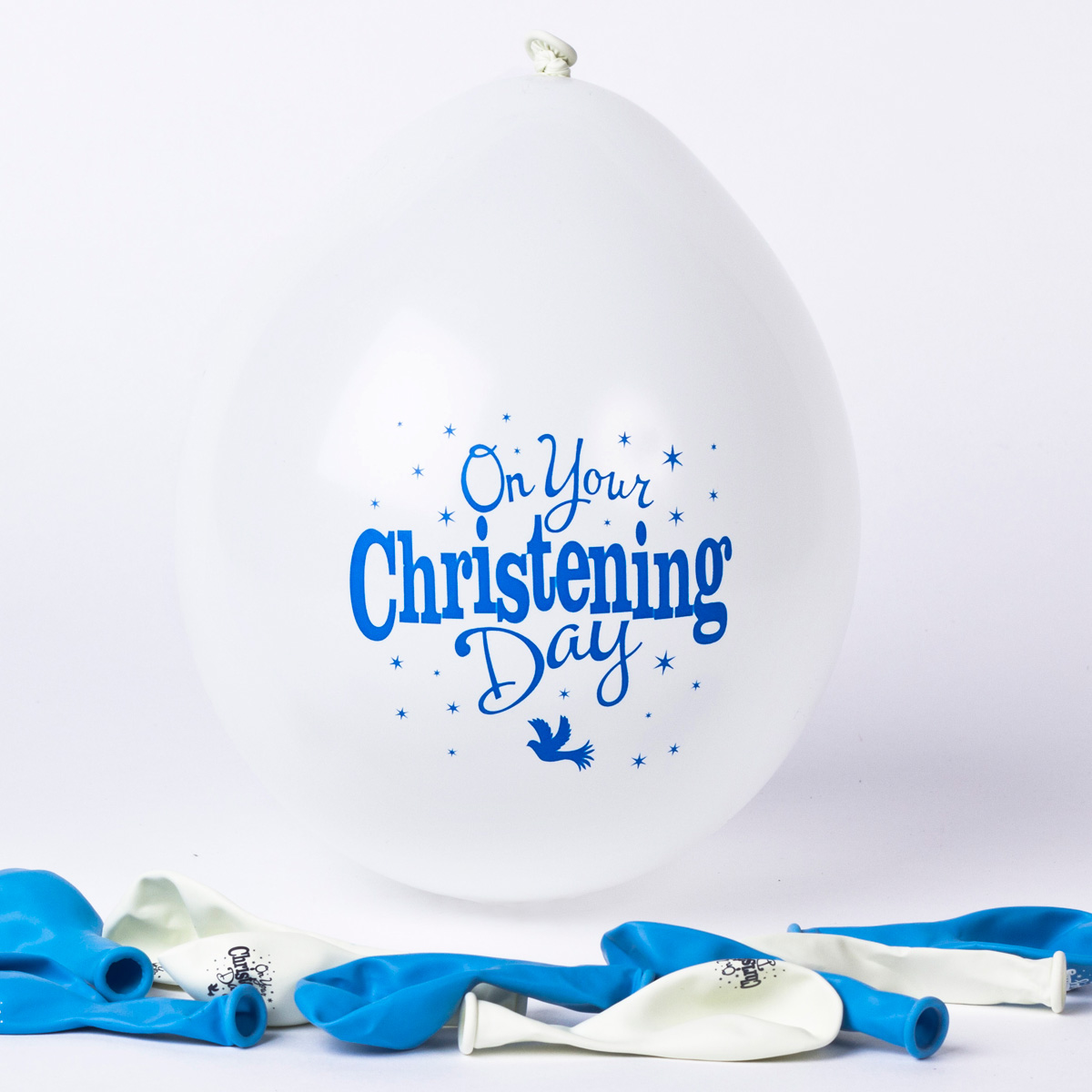 Blue & White Christening Air-fill Latex Balloons - Pack Of 10