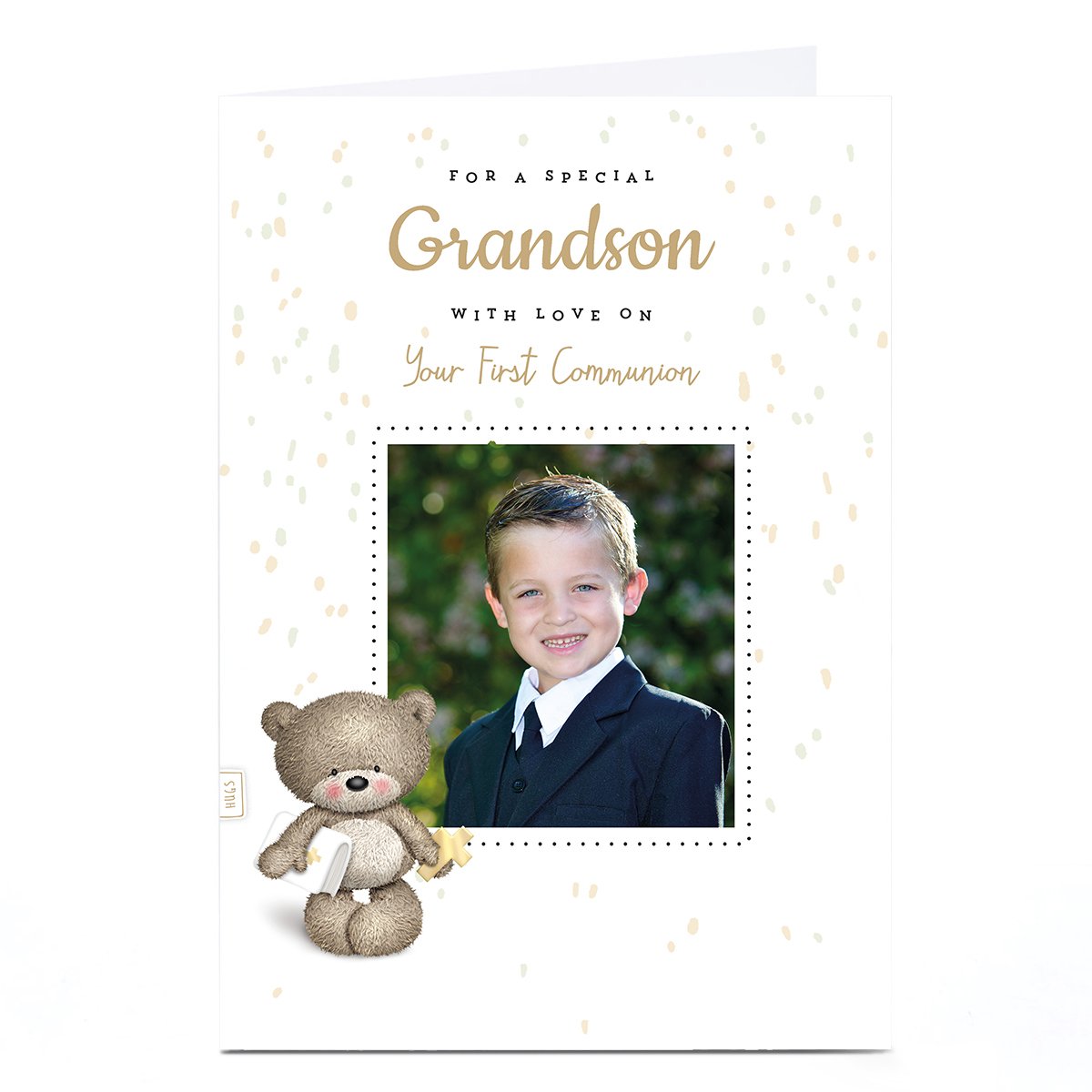 Hugs Bear First Communion Photo Card - With Love 