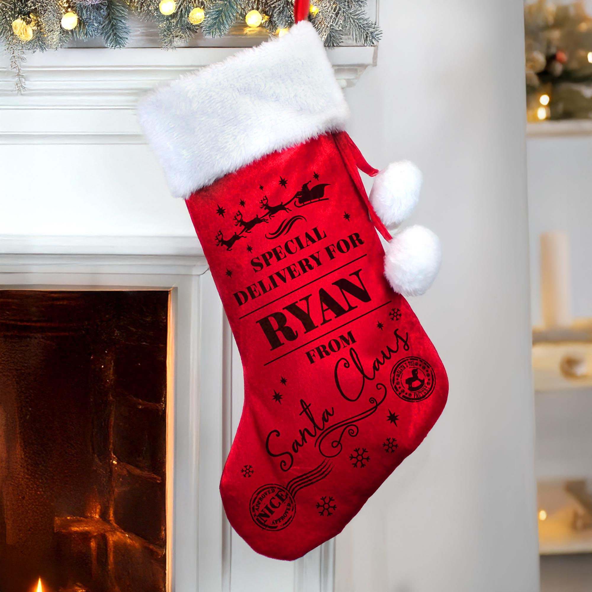Personalised Special Delivery Red Stocking,  Personalised Special Delivery Red Stocking